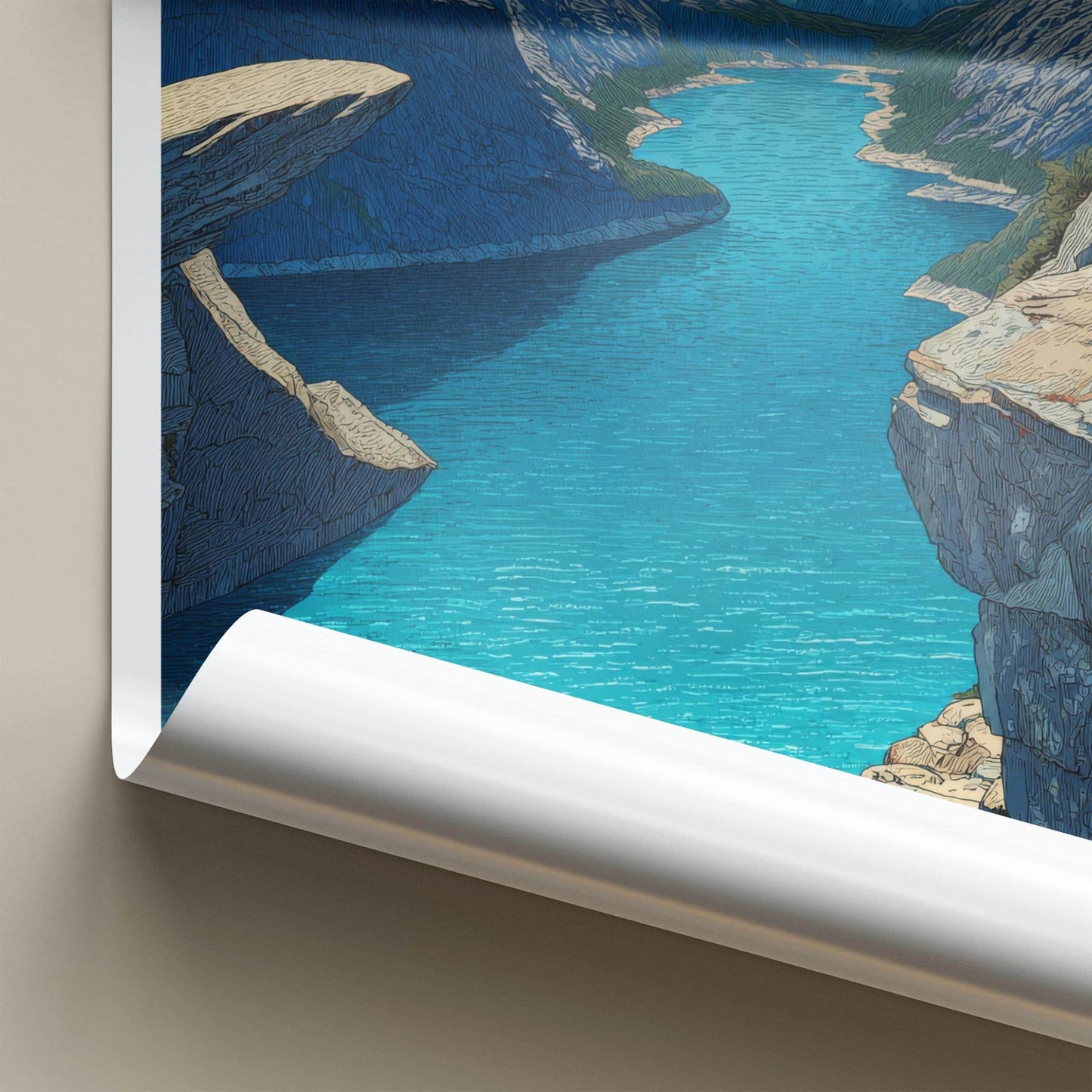 Trolltunga Poster - Norway Travel Art - Dramatic Cliff Fjord Wall Decor