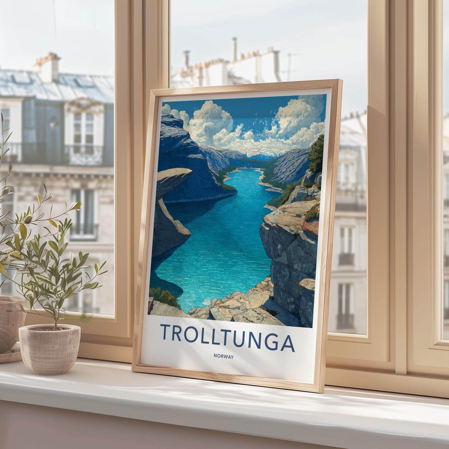 Trolltunga Poster - Norway Travel Art - Dramatic Cliff Fjord Wall Decor