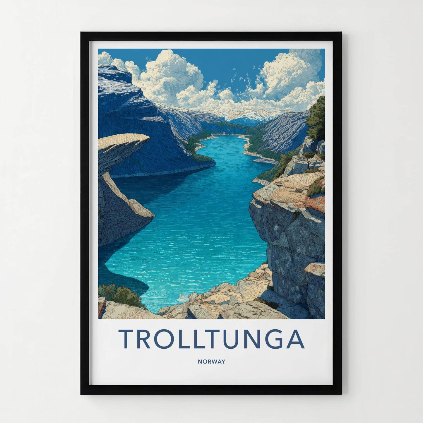 Trolltunga Poster - Norway Travel Art - Dramatic Cliff Fjord Wall Decor