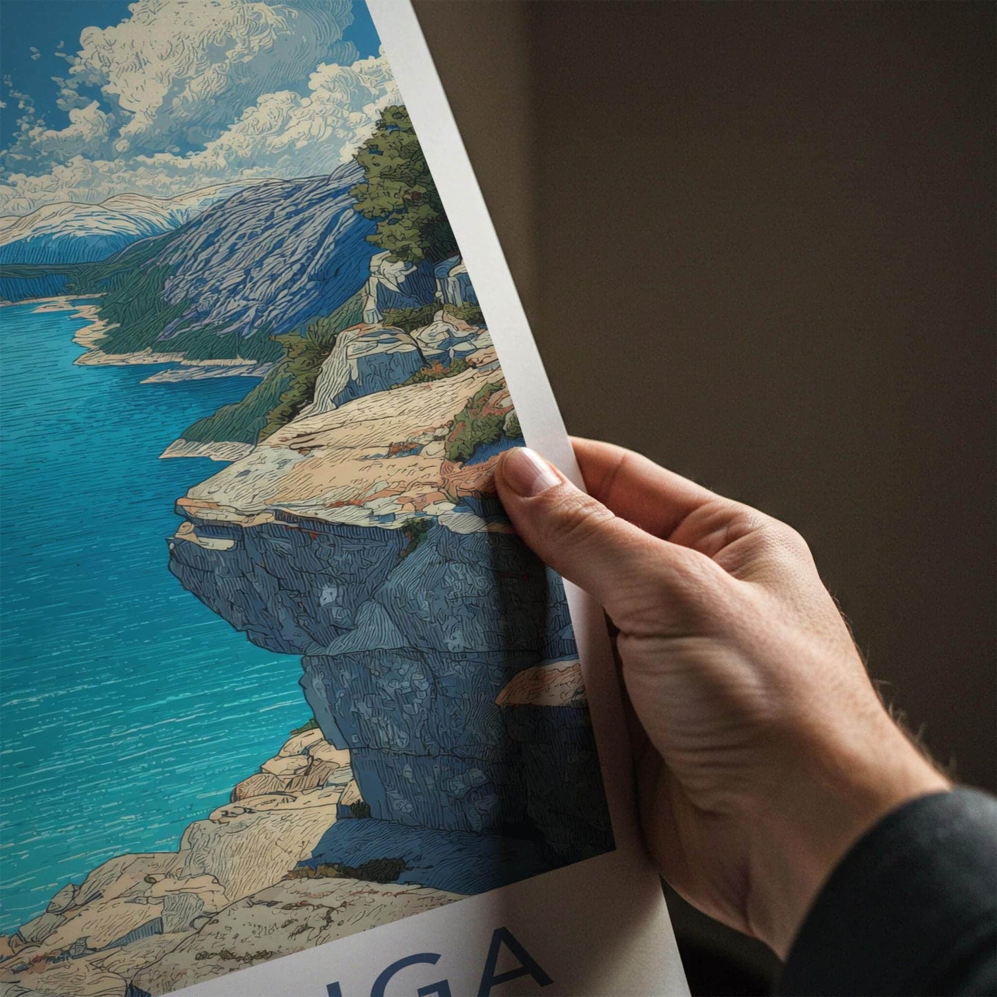 Trolltunga Poster - Norway Travel Art - Dramatic Cliff Fjord Wall Decor