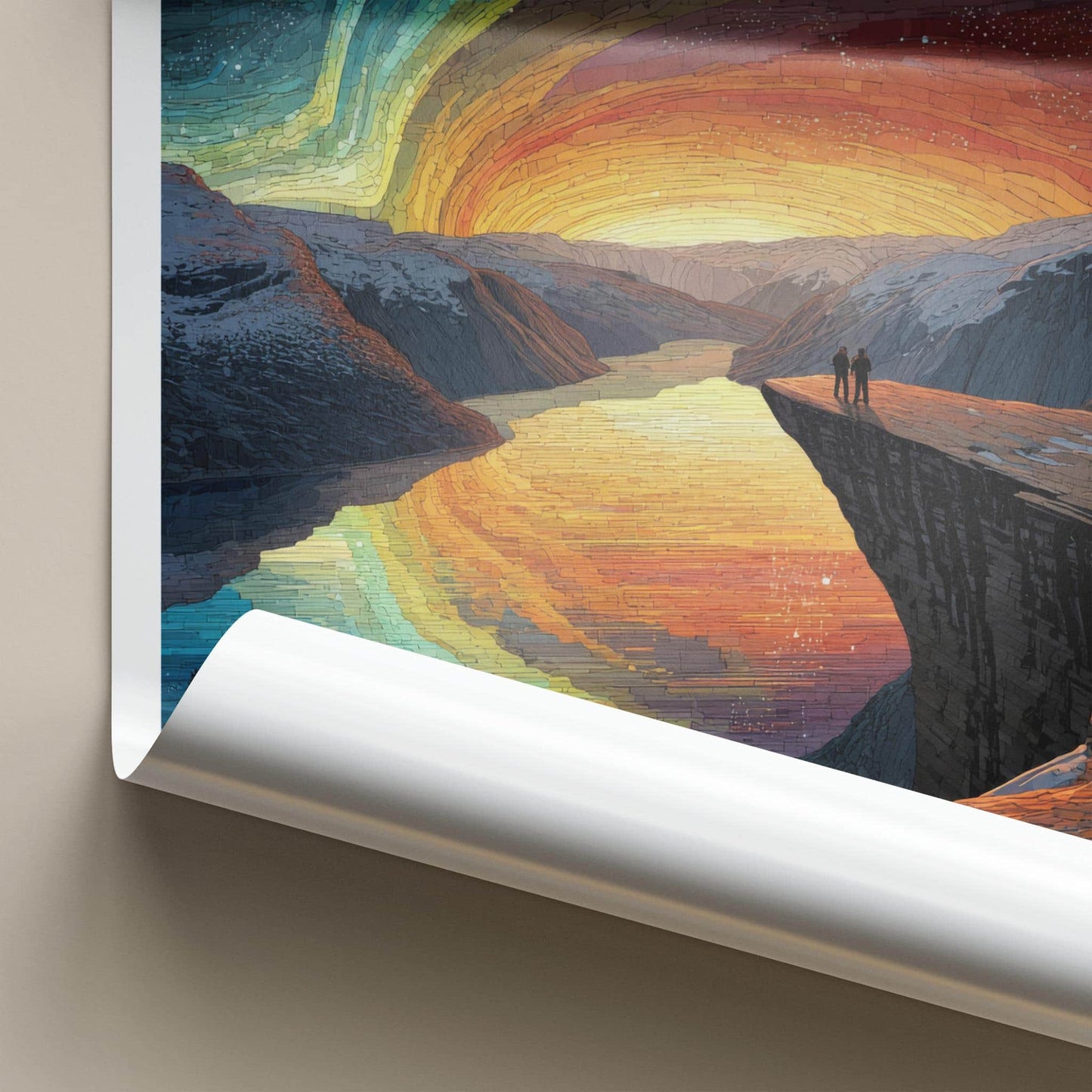 Trolltunga Poster - Norway Travel Art - Northern Lights Fjord Home Decor