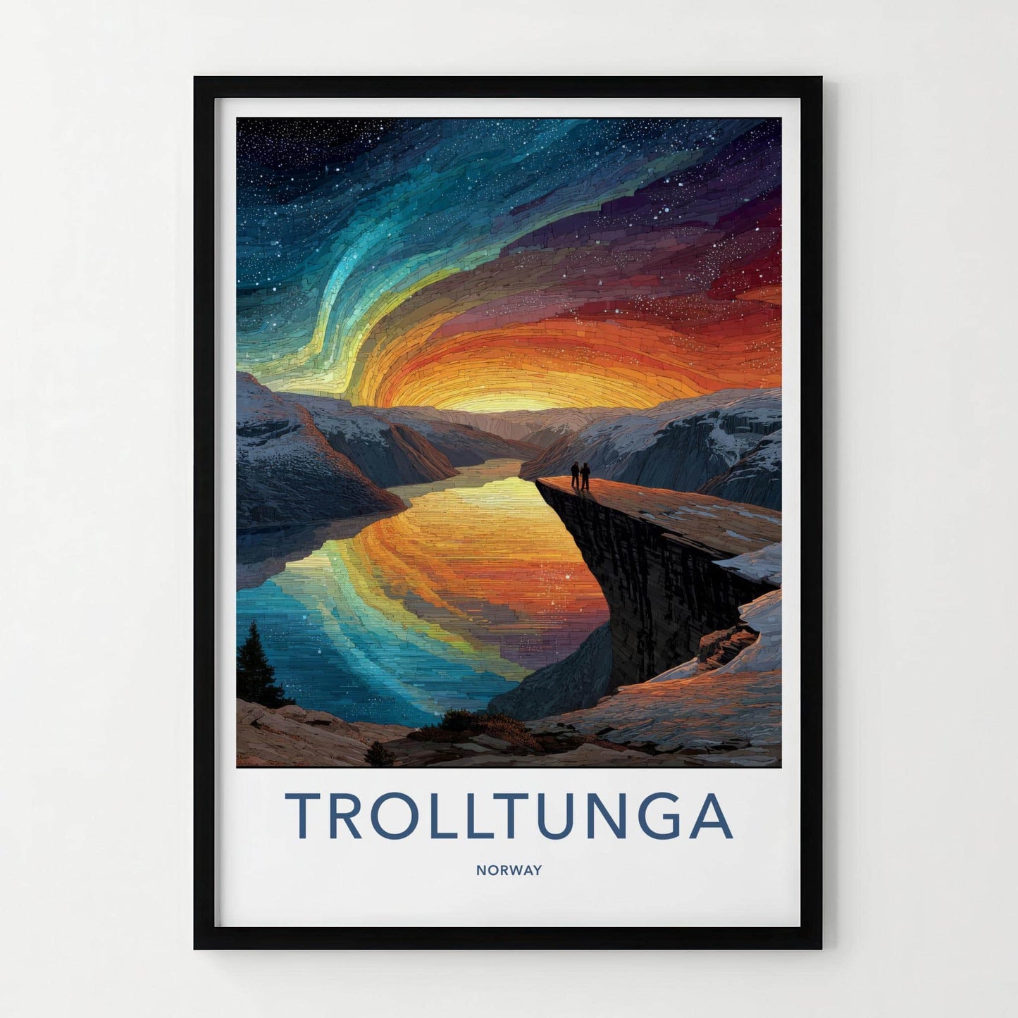 Trolltunga Poster - Norway Travel Art - Northern Lights Fjord Home Decor