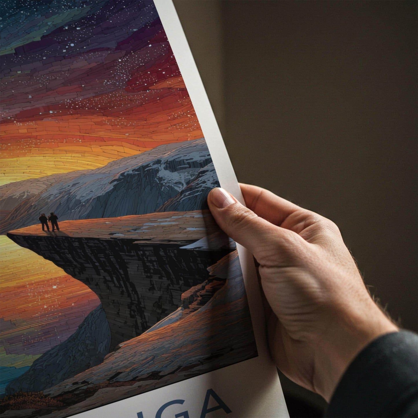 Trolltunga Poster - Norway Travel Art - Northern Lights Fjord Home Decor