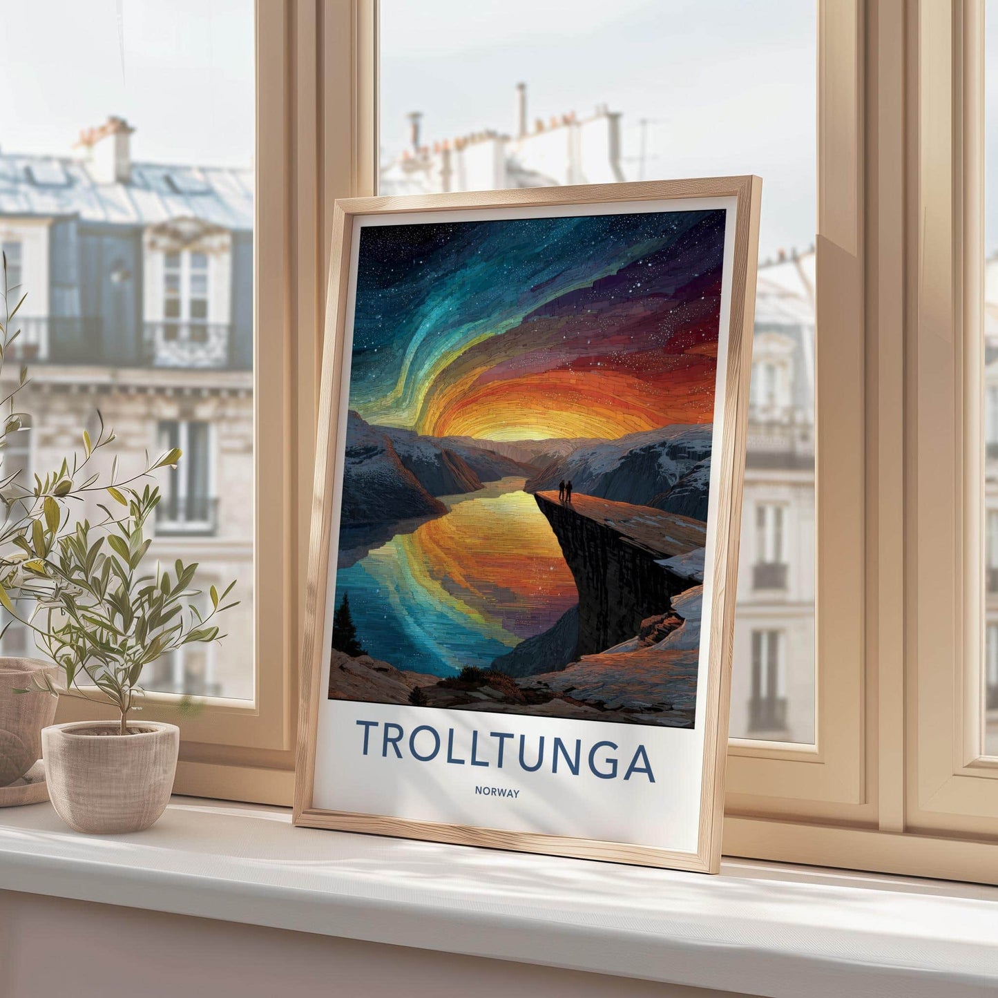 Trolltunga Poster - Norway Travel Art - Northern Lights Fjord Home Decor