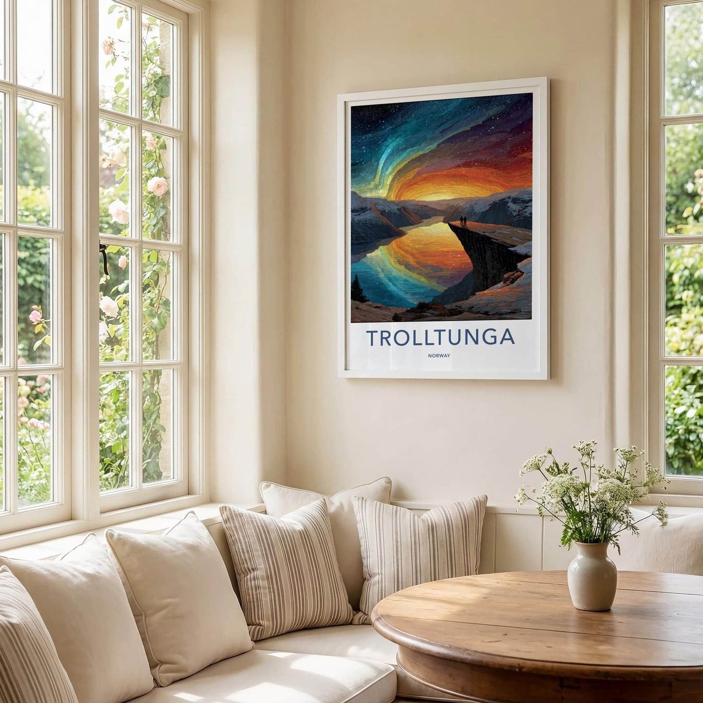 Trolltunga Poster - Norway Travel Art - Northern Lights Fjord Home Decor