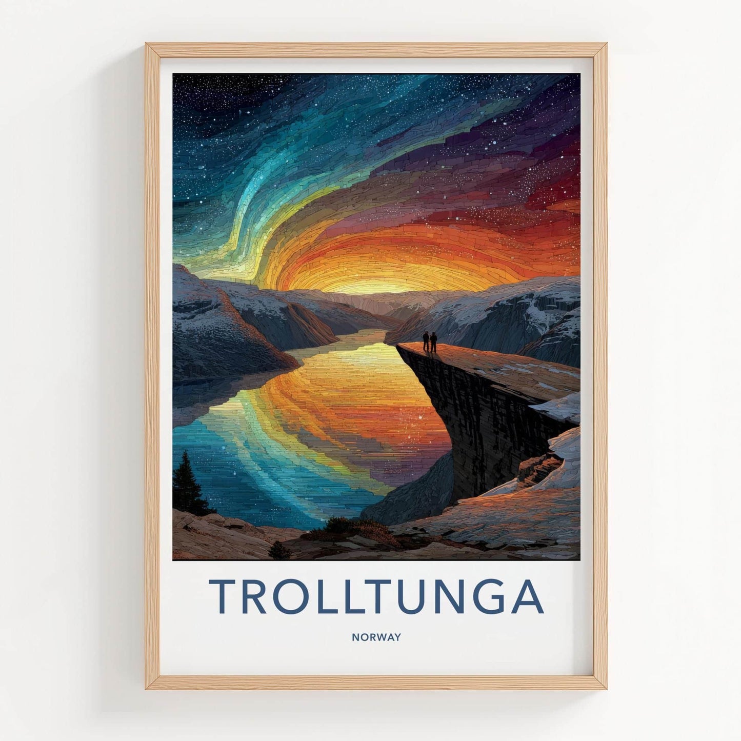 Trolltunga Poster - Norway Travel Art - Northern Lights Fjord Home Decor