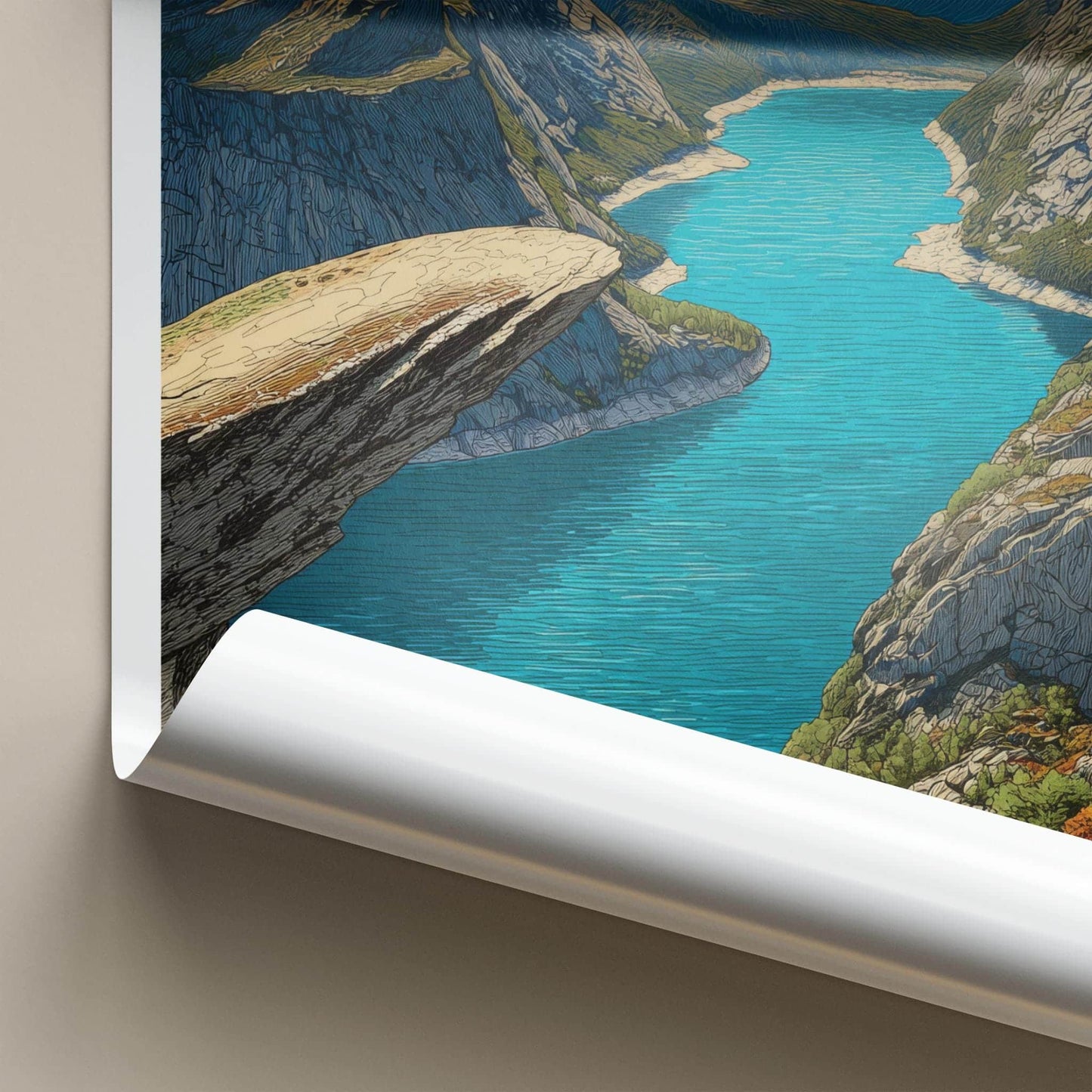Trolltunga Poster - Norway Travel Art - Overhanging Rock Fjord Home Decor