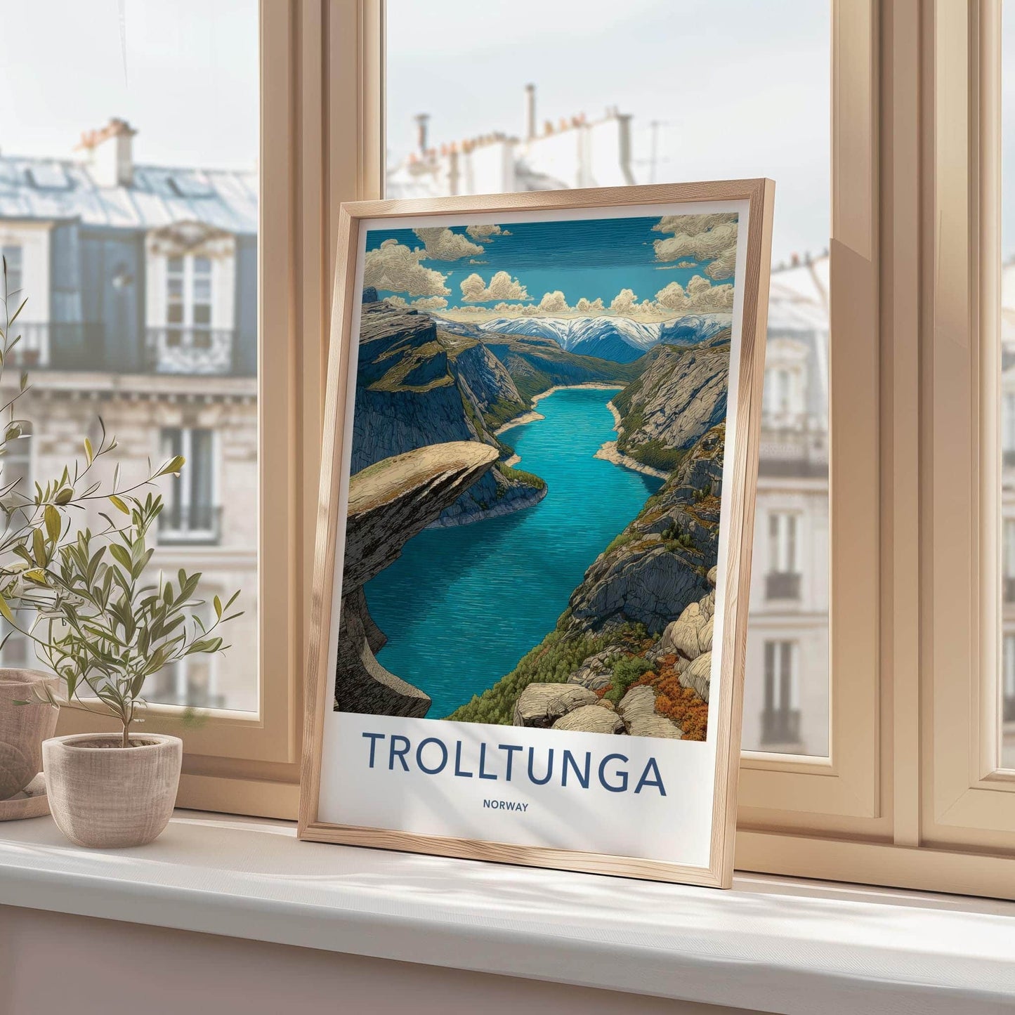 Trolltunga Poster - Norway Travel Art - Overhanging Rock Fjord Home Decor