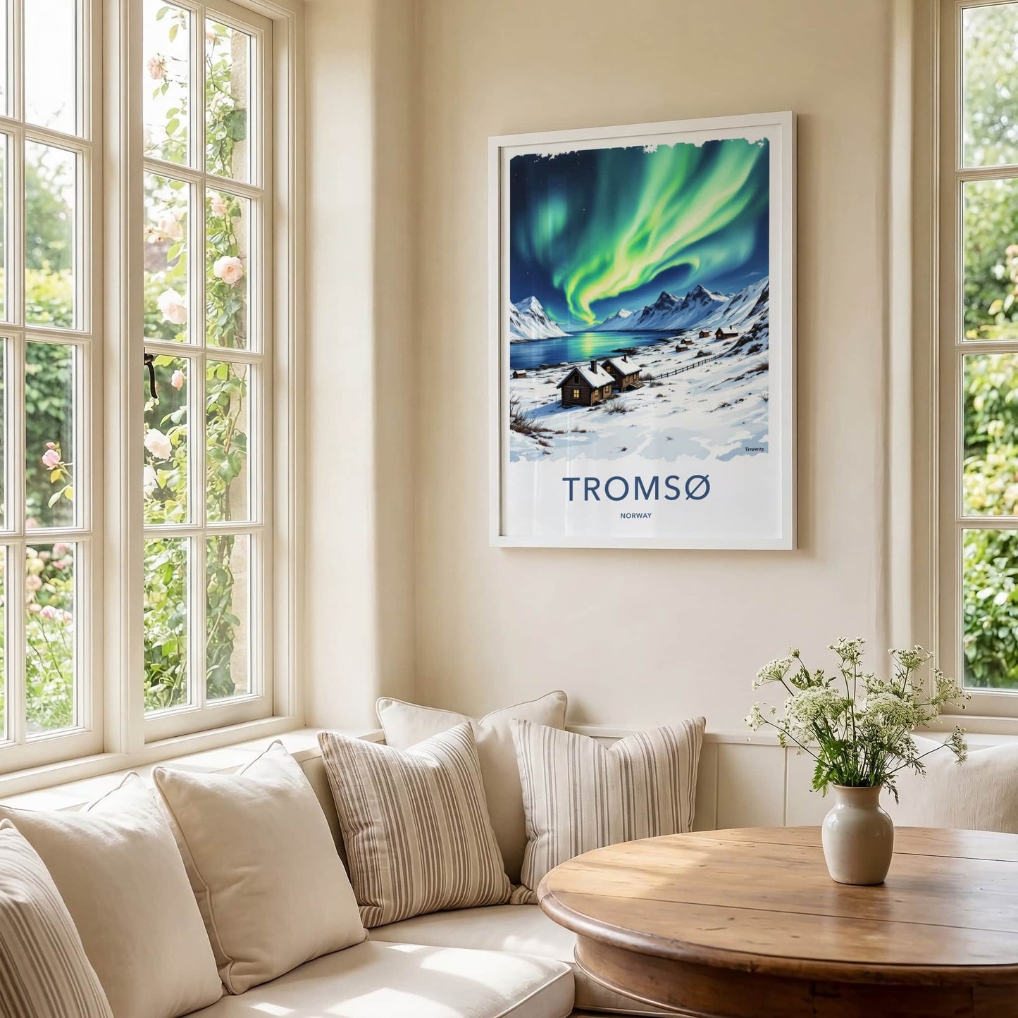 Tromso Poster - Norway Framed Print - Green Aurora Sky Framed Decor