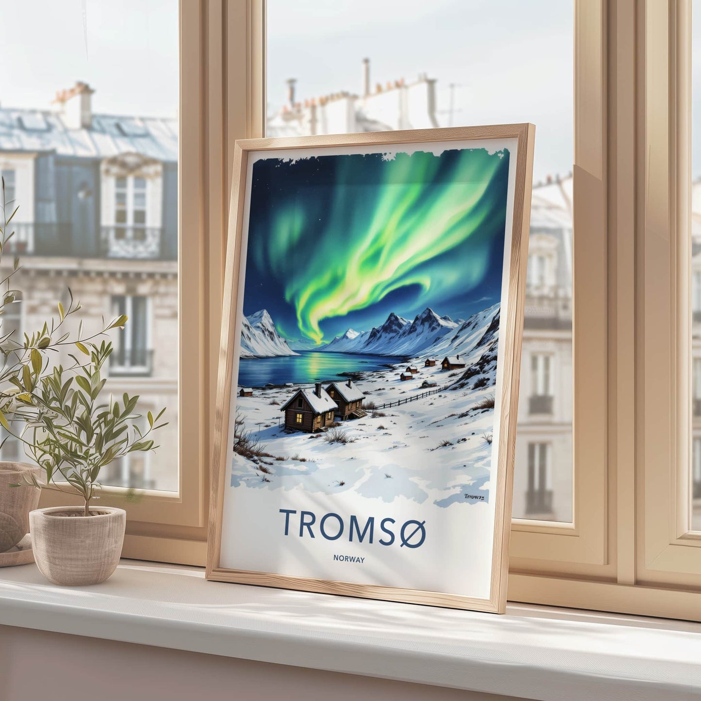 Tromso Poster - Norway Framed Print - Green Aurora Sky Framed Decor