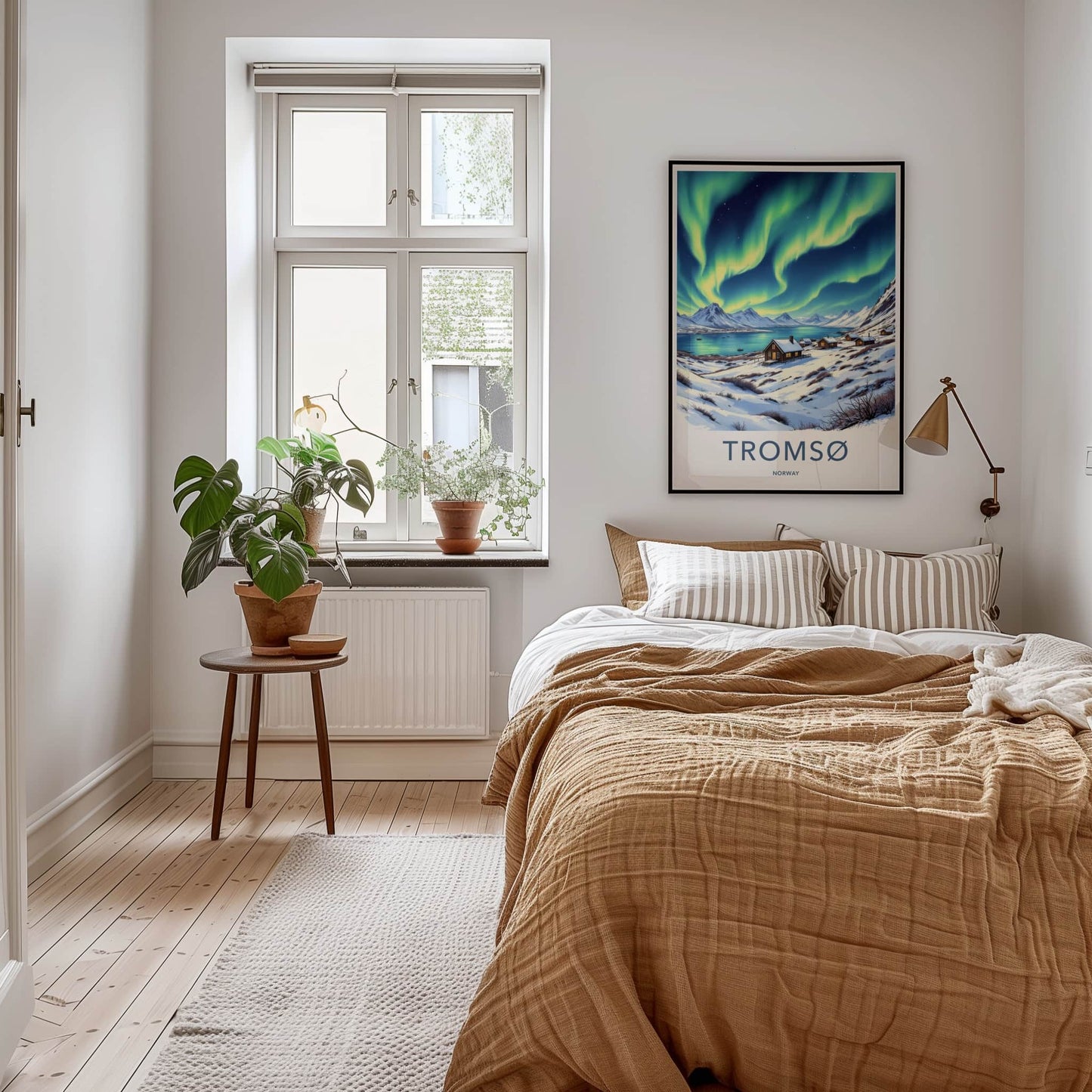 Tromso Poster - Norway Travel Art - Northern Lights Cabins Home Decor