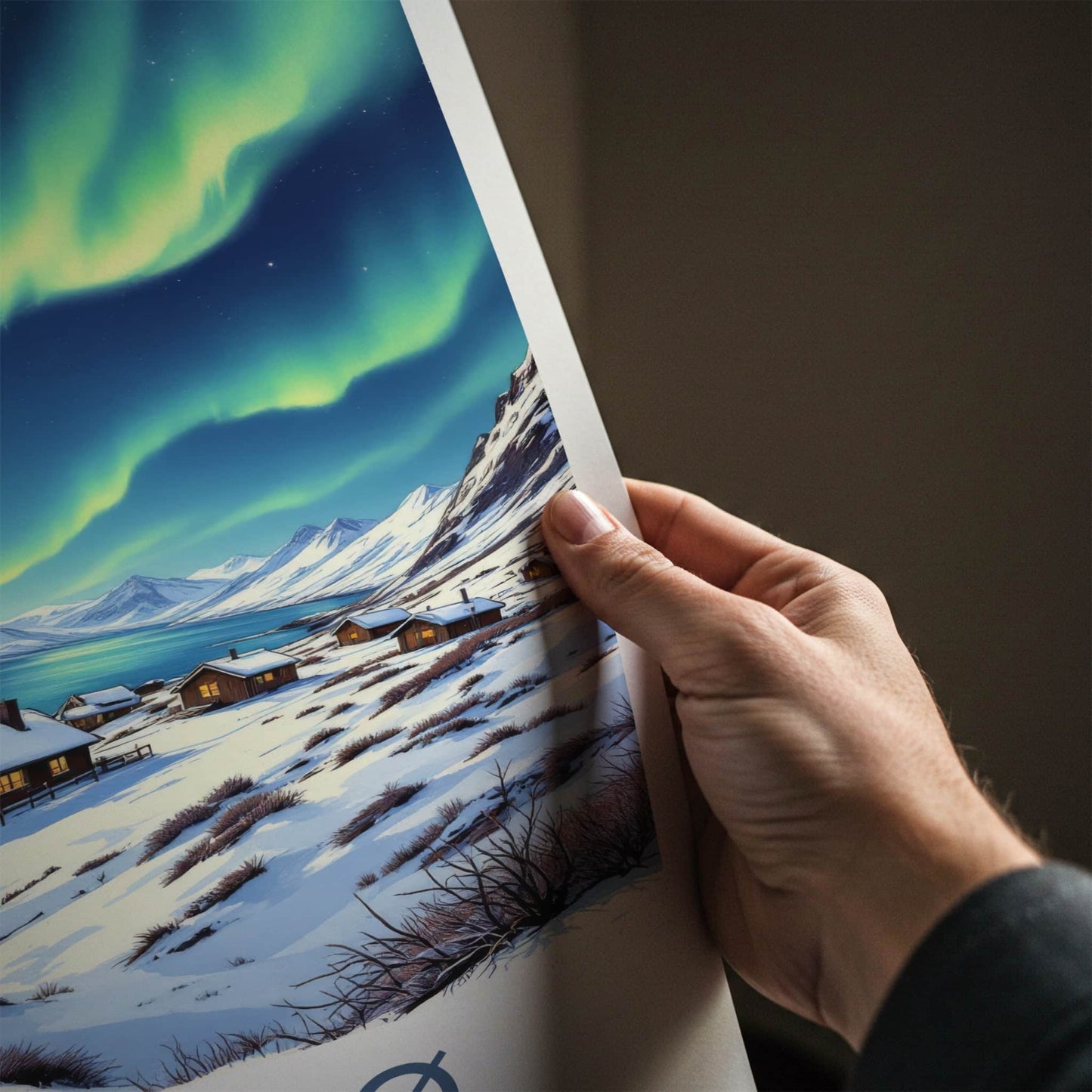 Tromso Poster - Norway Travel Art - Northern Lights Cabins Home Decor