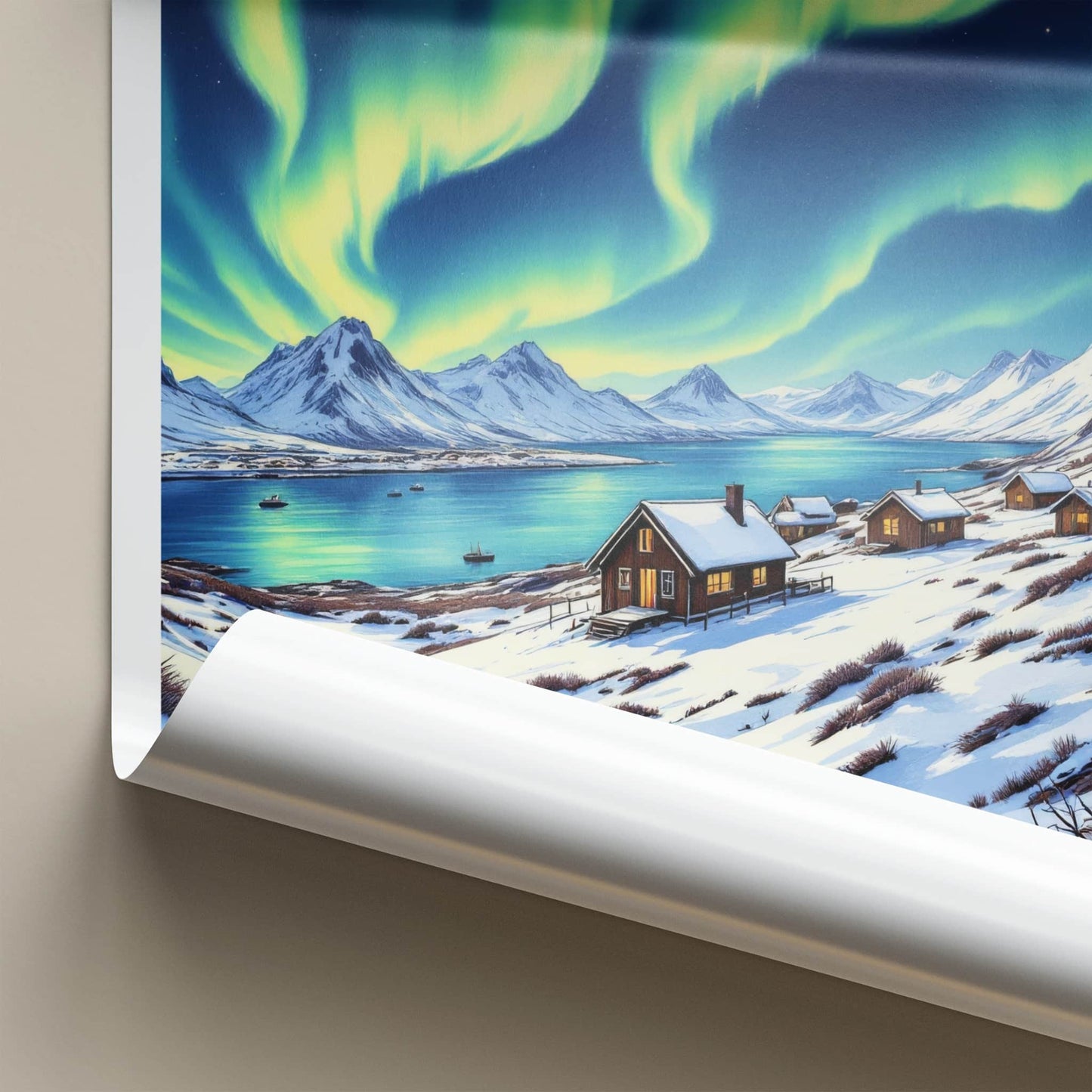 Tromso Poster - Norway Travel Art - Northern Lights Cabins Home Decor