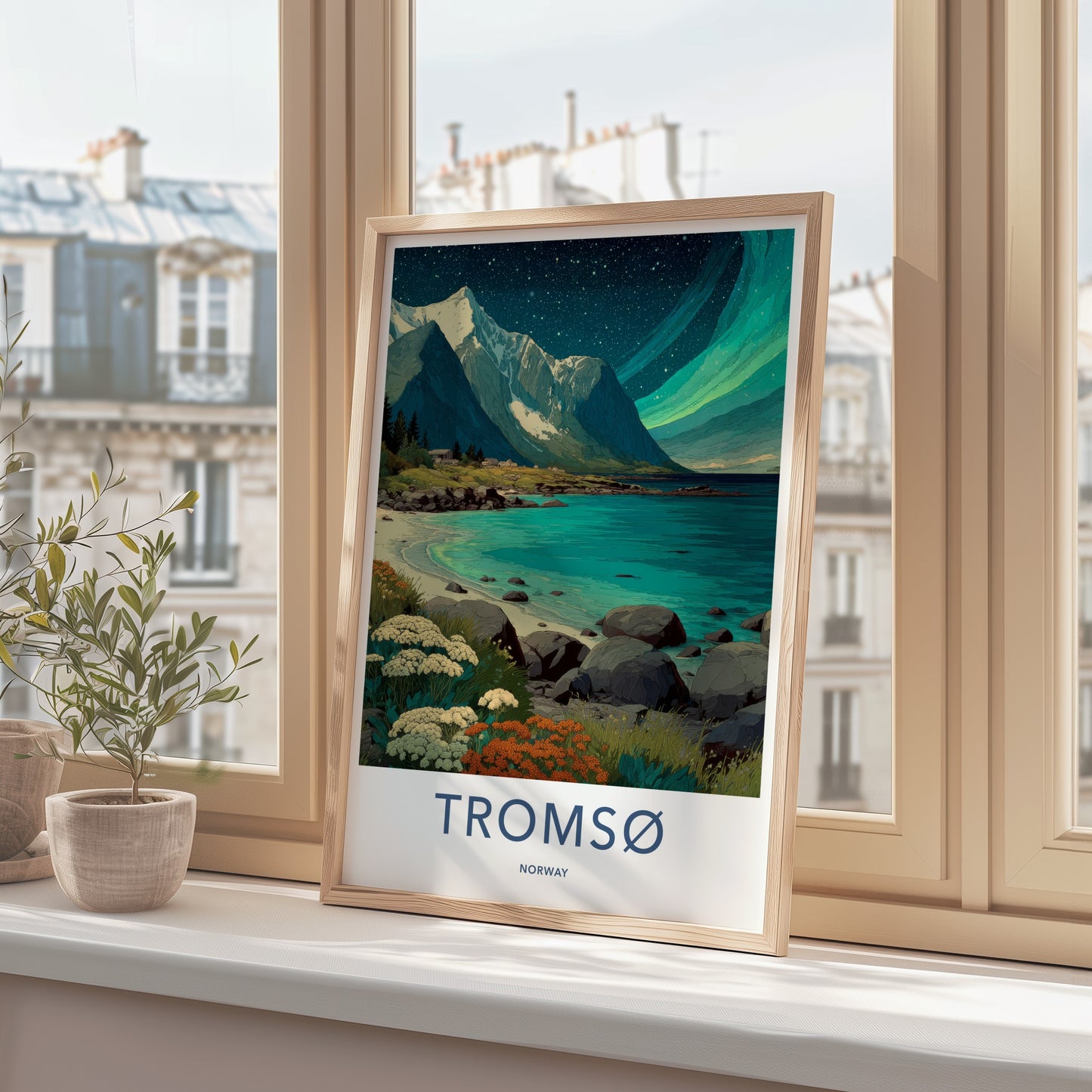 Tromso Poster - Norway Travel Art - Northern Lights Mountains Home Decor