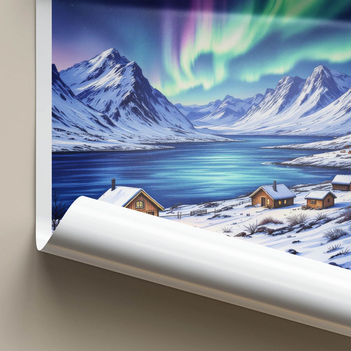 Tromso Poster - Norway Travel Art - Snowy Cabins Aurora Home Decor