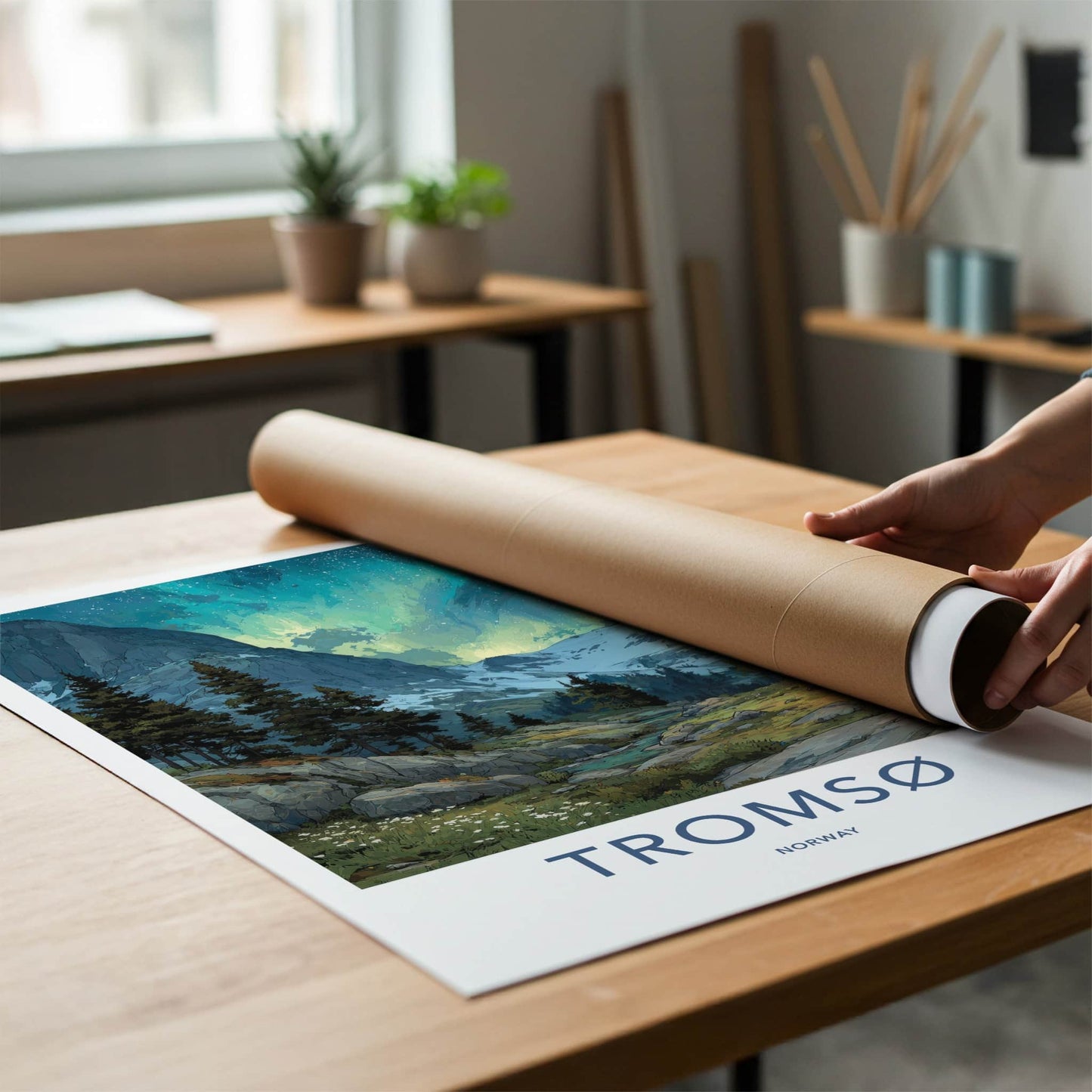 Tromso Poster - Norway Travel Art - Starlit Mountain Stream Home Decor