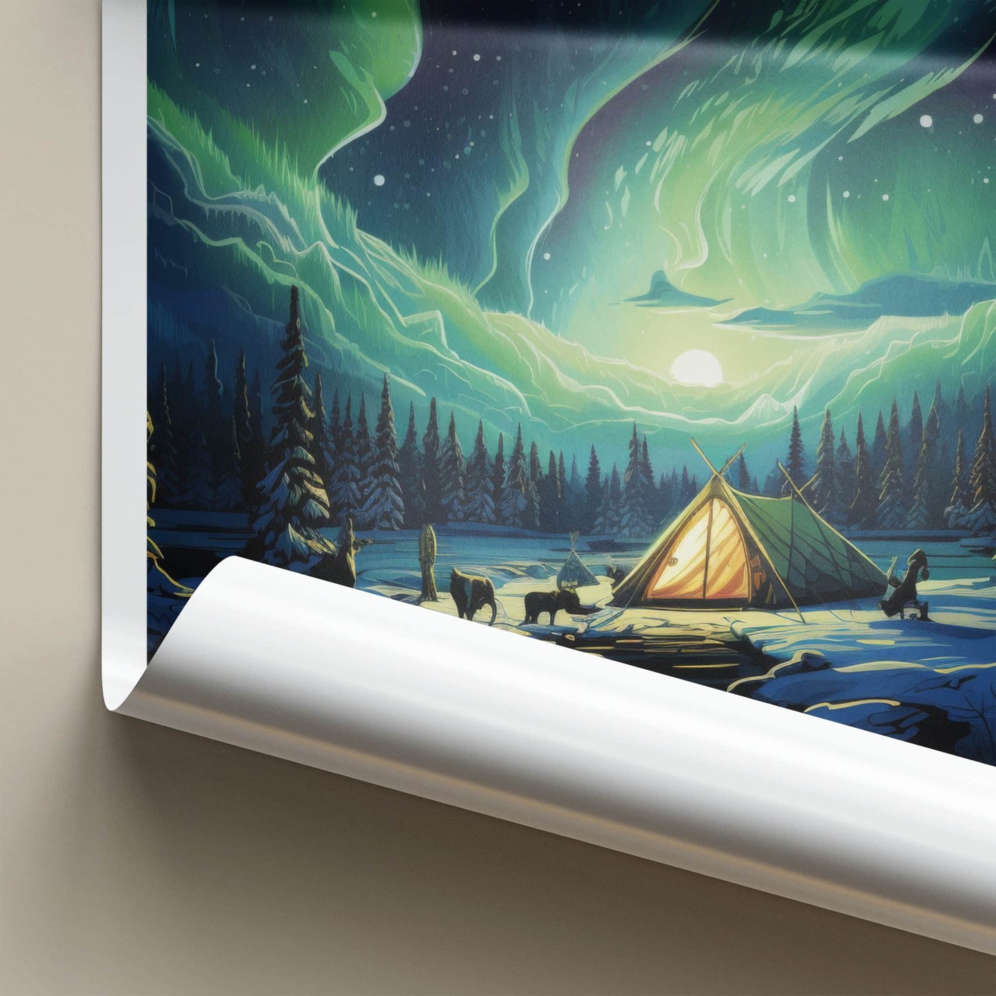 Tromso Poster - Norway Travel Art - Winter Aurora Camping Home Decor