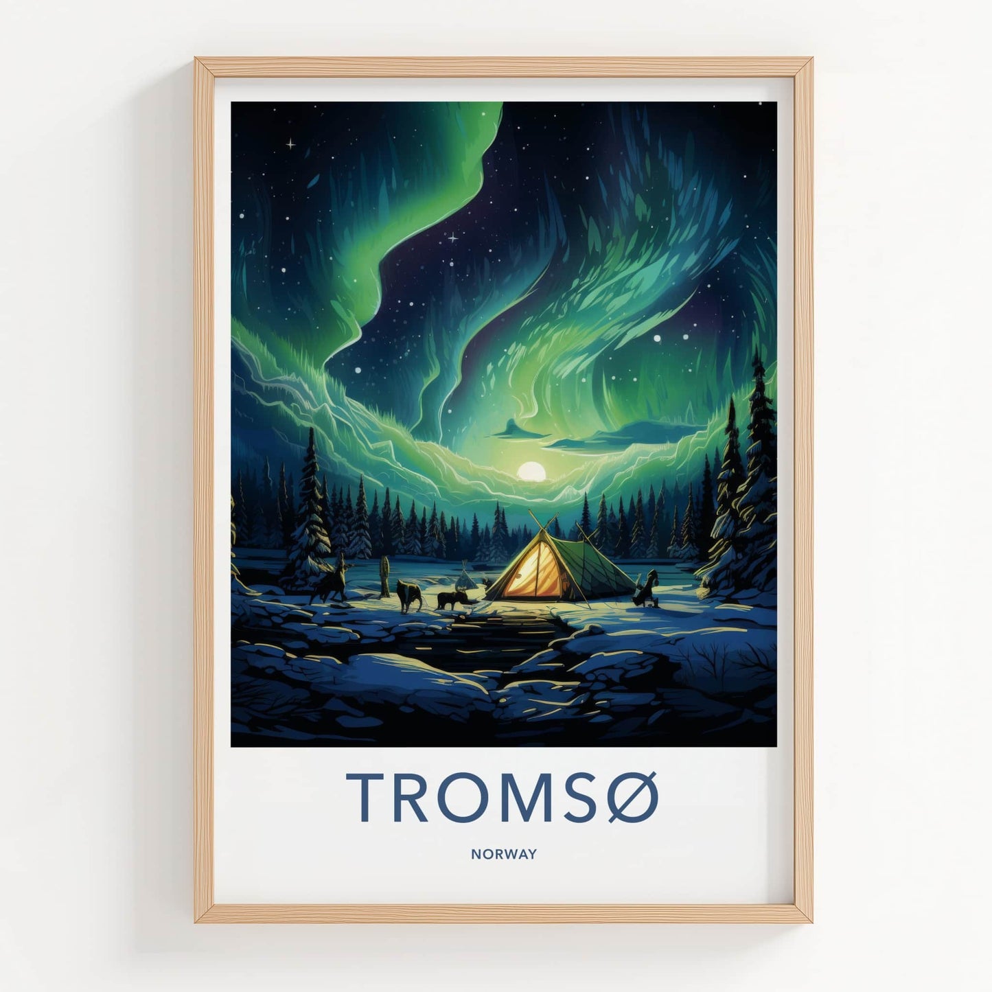 Tromso Poster - Norway Travel Art - Winter Aurora Camping Home Decor