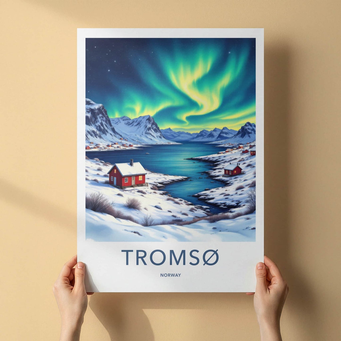 Tromso Poster - Norway Wall Art - Vibrant Aurora Fjord Home Decor
