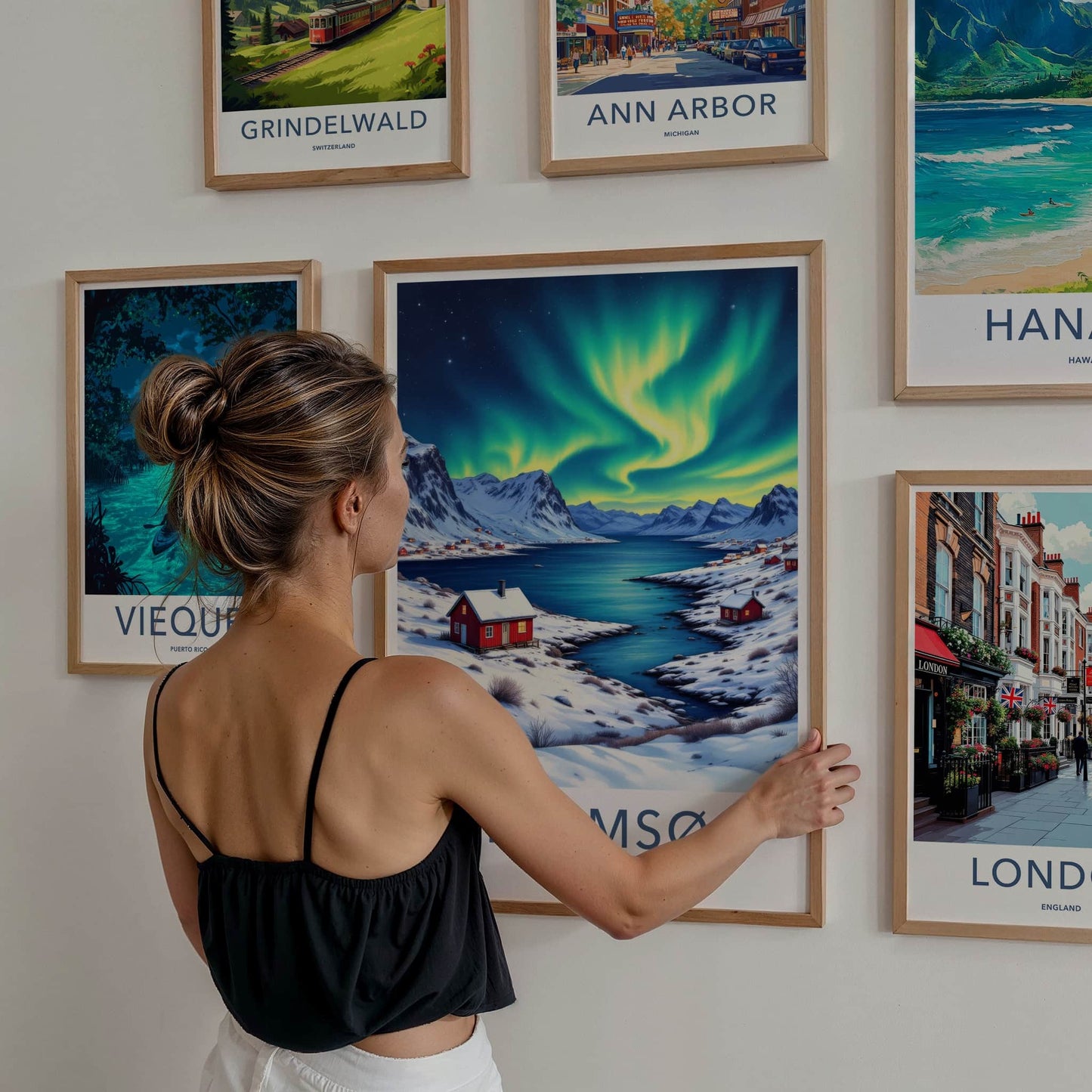Tromso Poster - Norway Wall Art - Vibrant Aurora Fjord Home Decor
