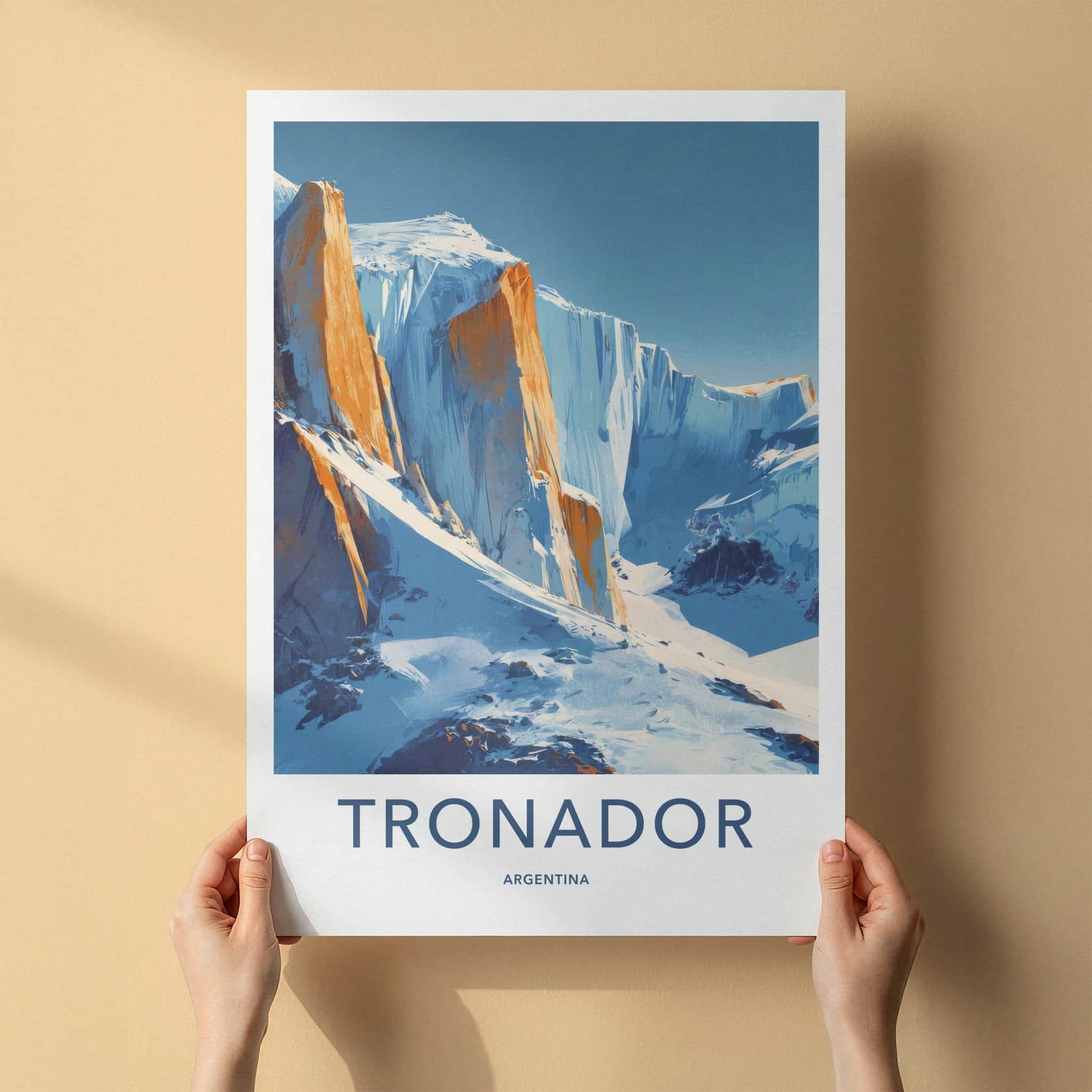 Tronador Poster - Argentina Travel Art - Orange Rock Glaciers Wall Decor