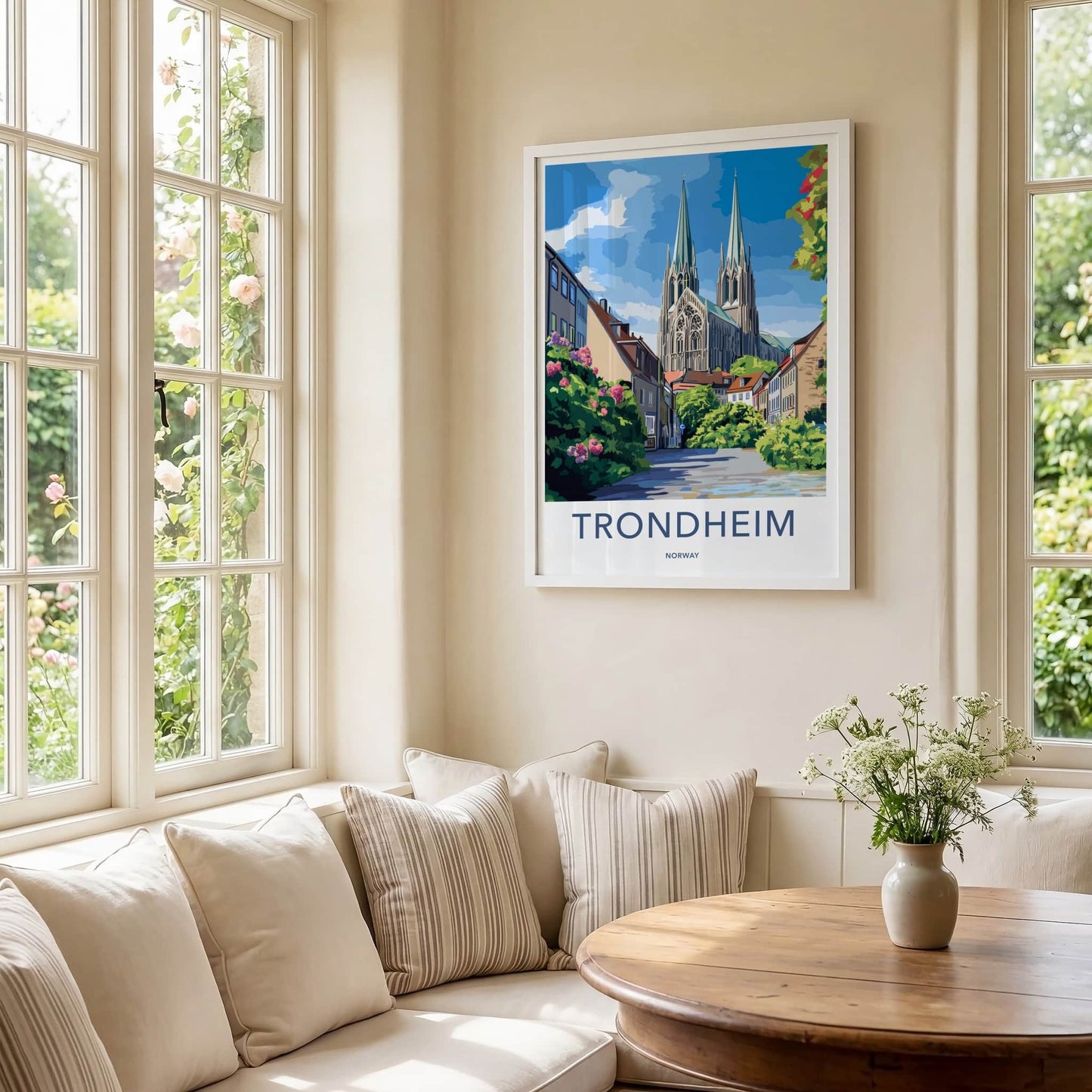 Trondheim Poster - Norway Travel Art - Gothic Cathedral Street Home Decor