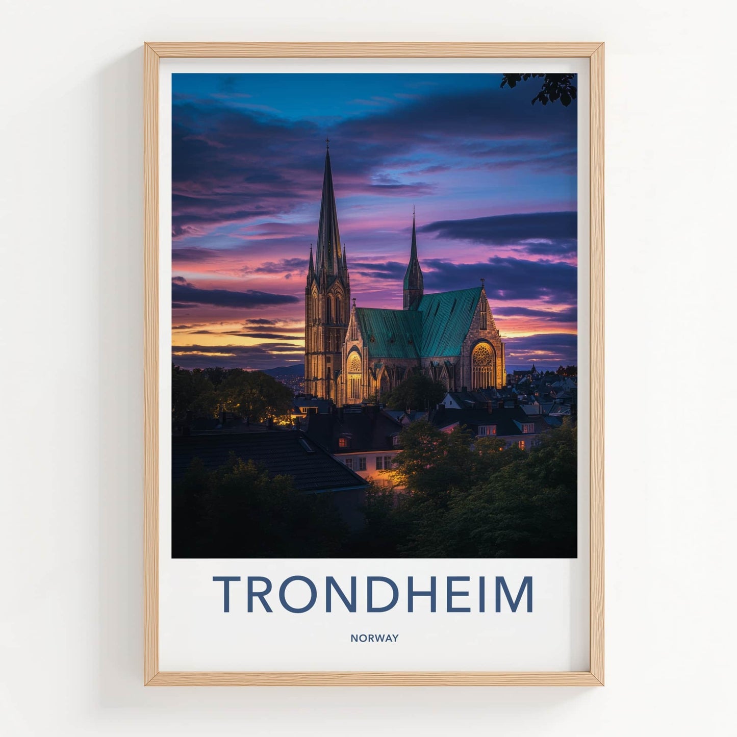 Trondheim Poster - Norway Travel Art - Historic Cathedral Sunset Wall Decor