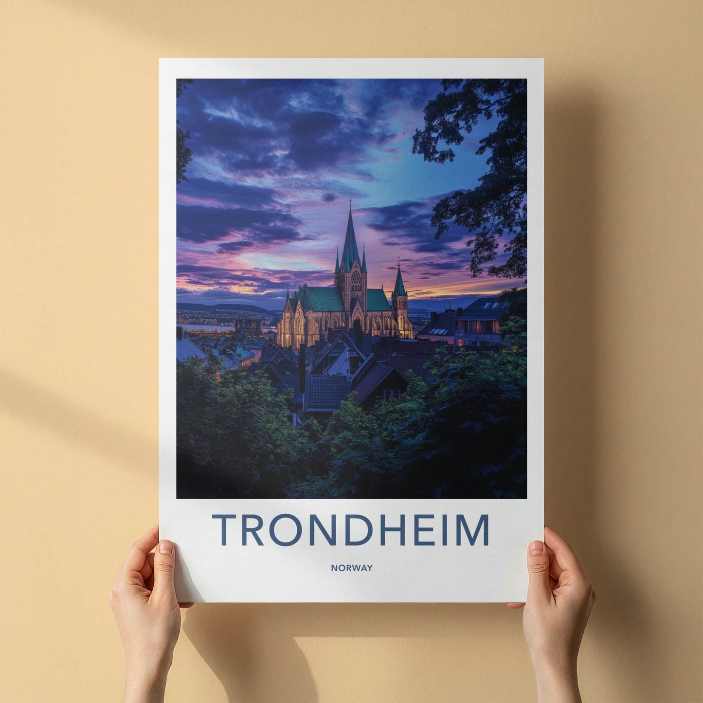 Trondheim Poster - Norway Travel Art - Nidaros Cathedral Sunset Home Decor