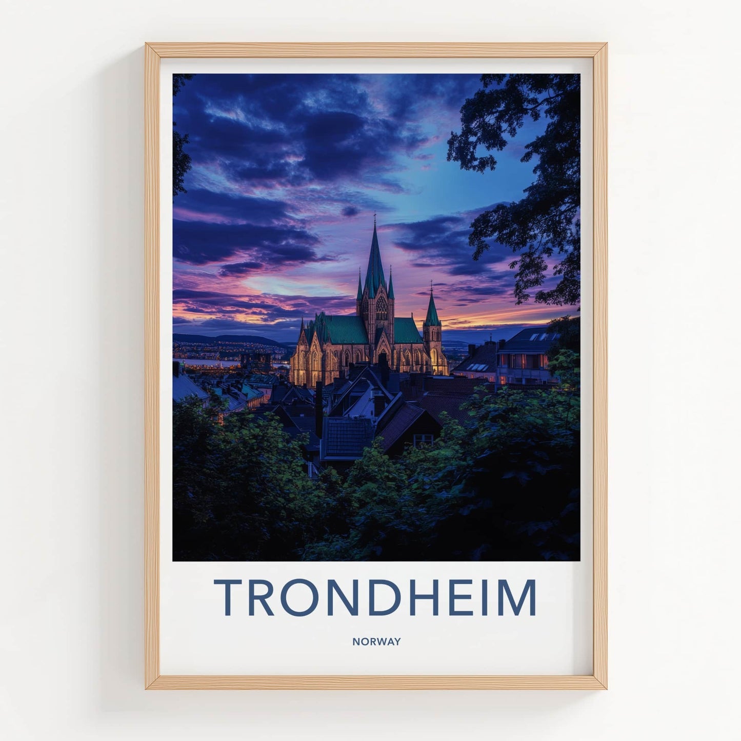 Trondheim Poster - Norway Travel Art - Nidaros Cathedral Sunset Home Decor