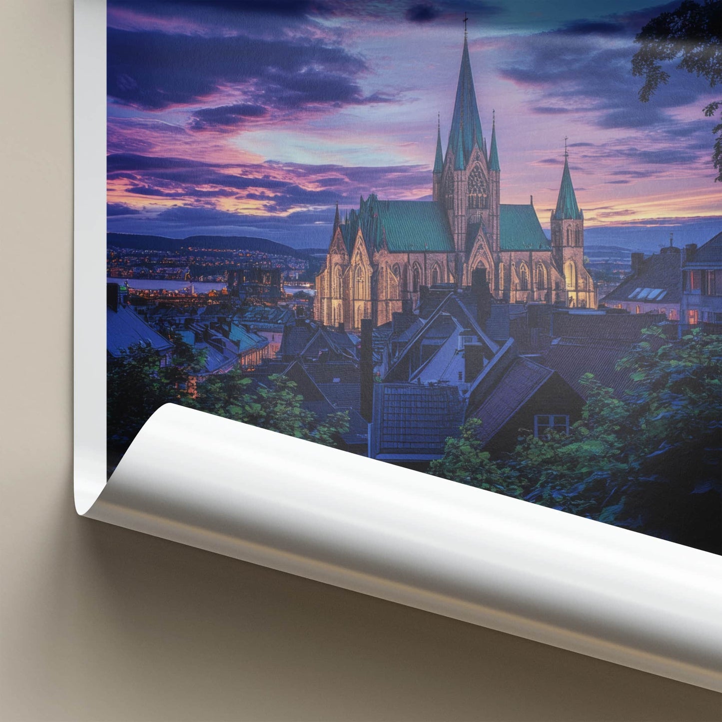 Trondheim Poster - Norway Travel Art - Nidaros Cathedral Sunset Home Decor