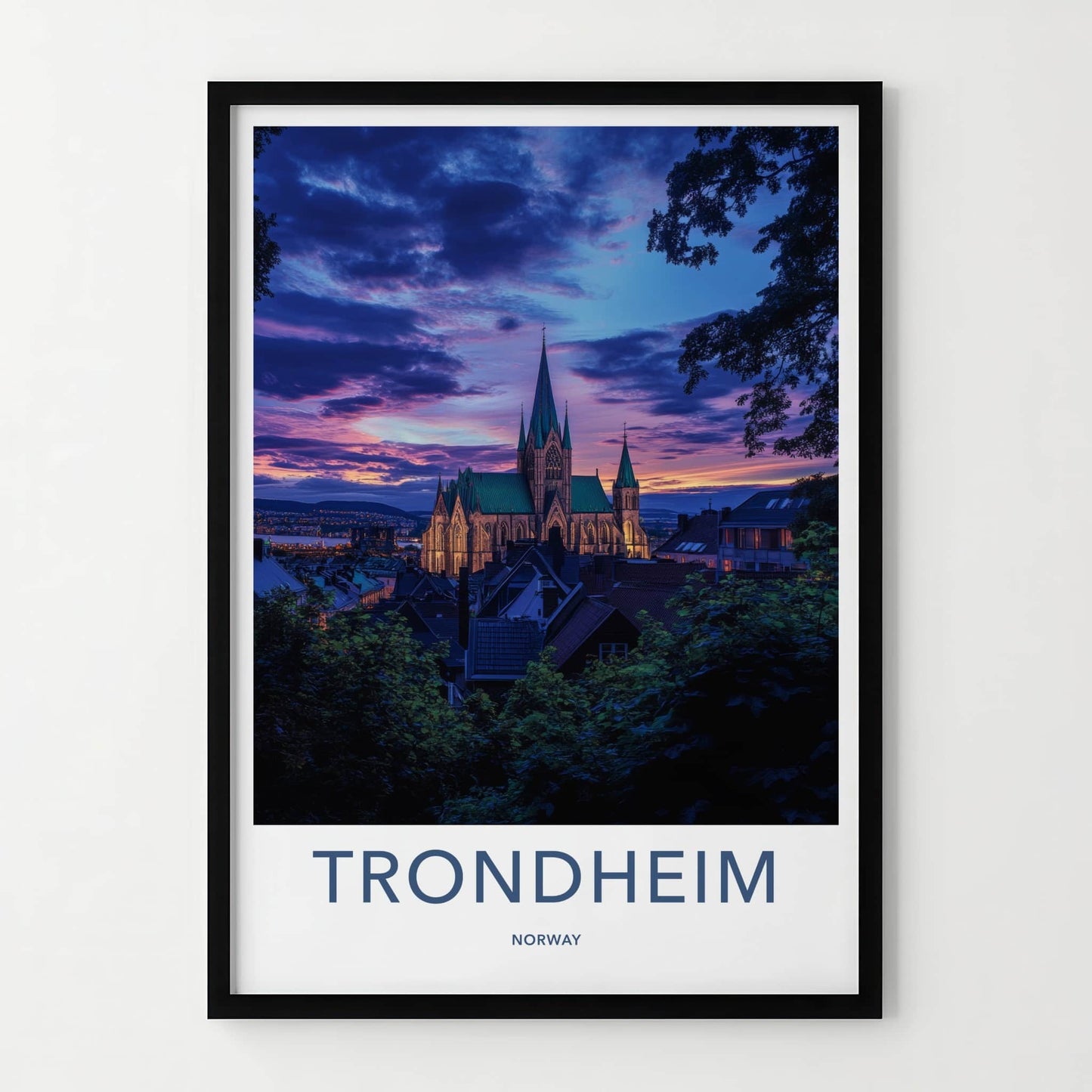 Trondheim Poster - Norway Travel Art - Nidaros Cathedral Sunset Home Decor