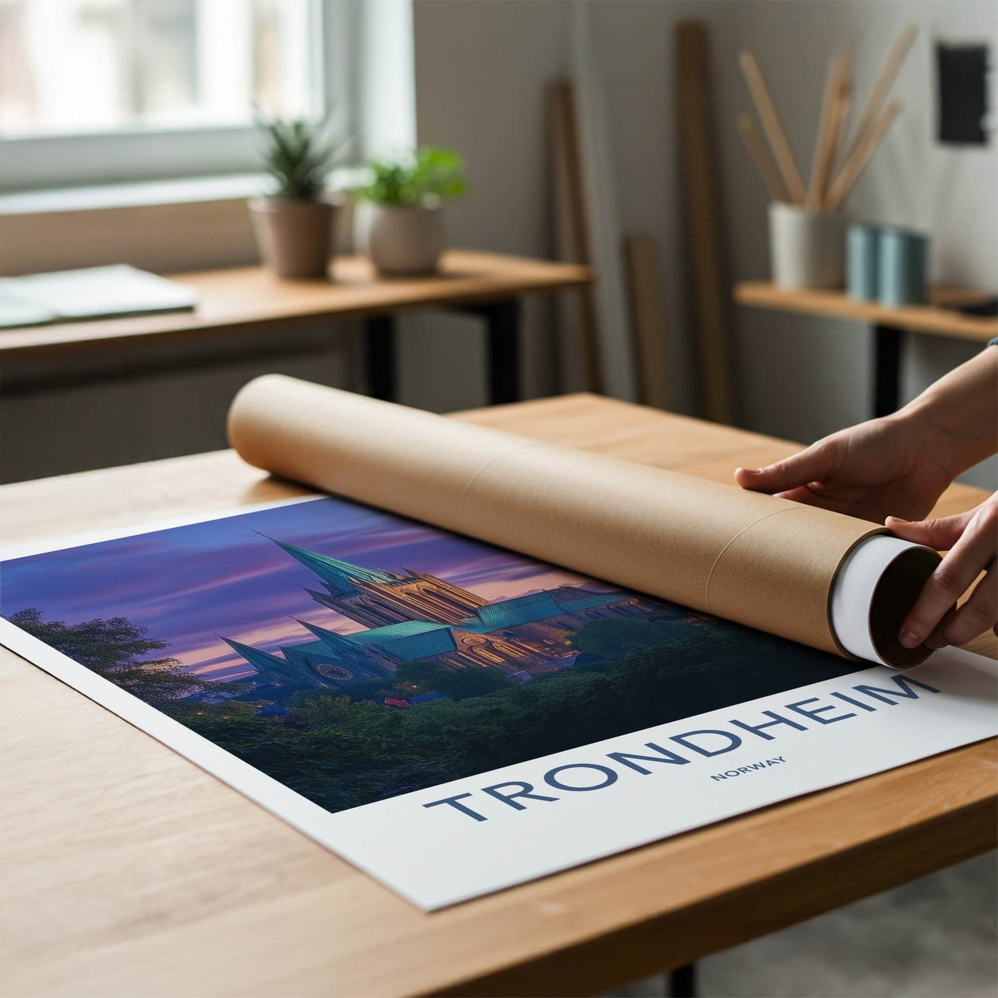 Trondheim Poster - Norway Travel Art - Nidaros Cathedral Twilight Home Decor