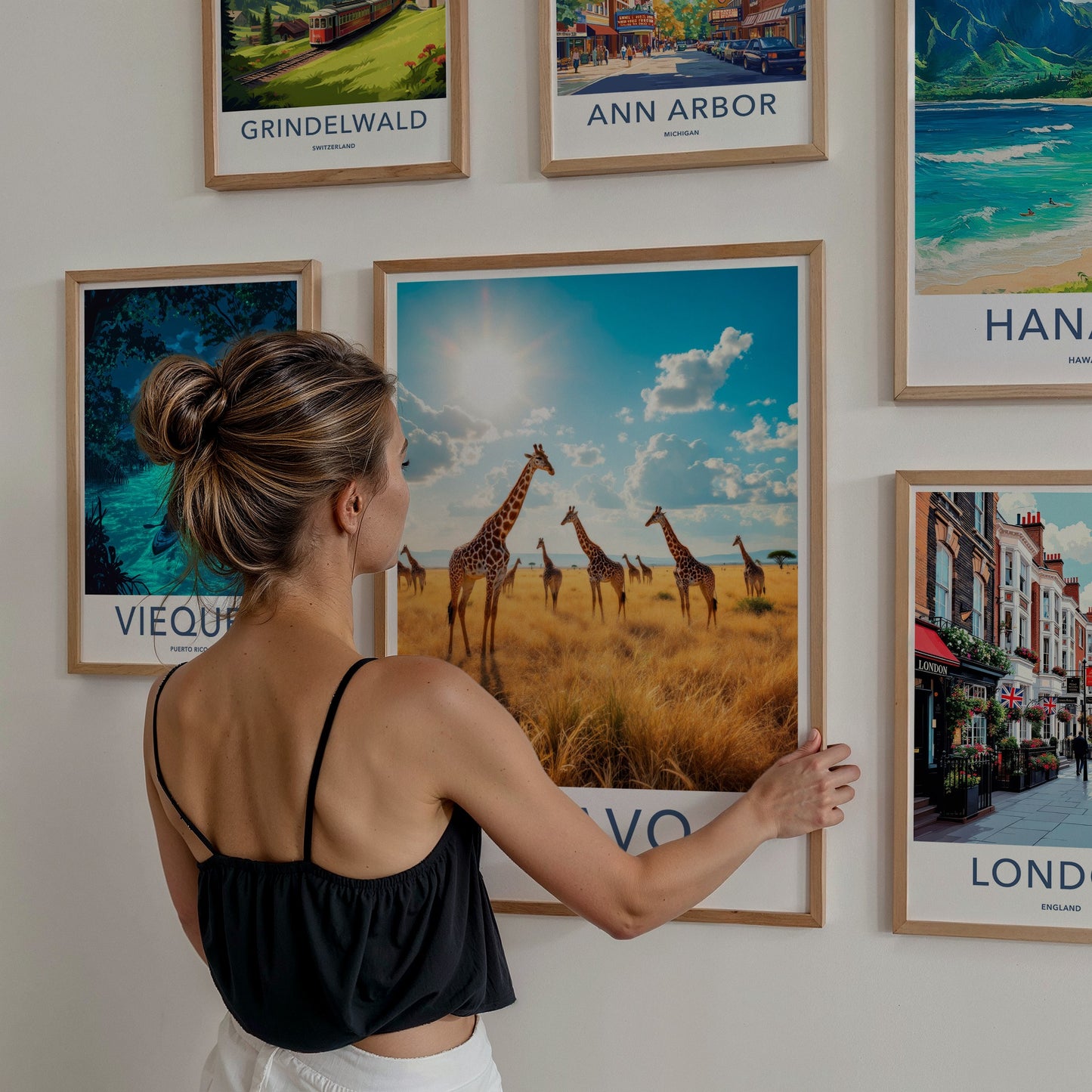 Tsavo Poster - Kenya Travel Art - Golden Savanna Giraffes Home Decor