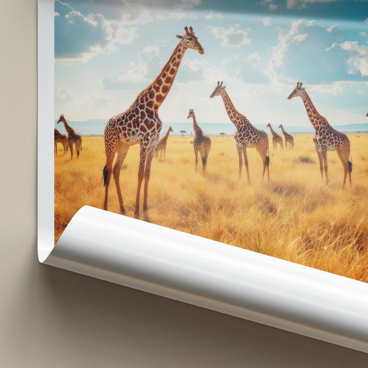 Tsavo Poster - Kenya Travel Art - Golden Savanna Giraffes Home Decor