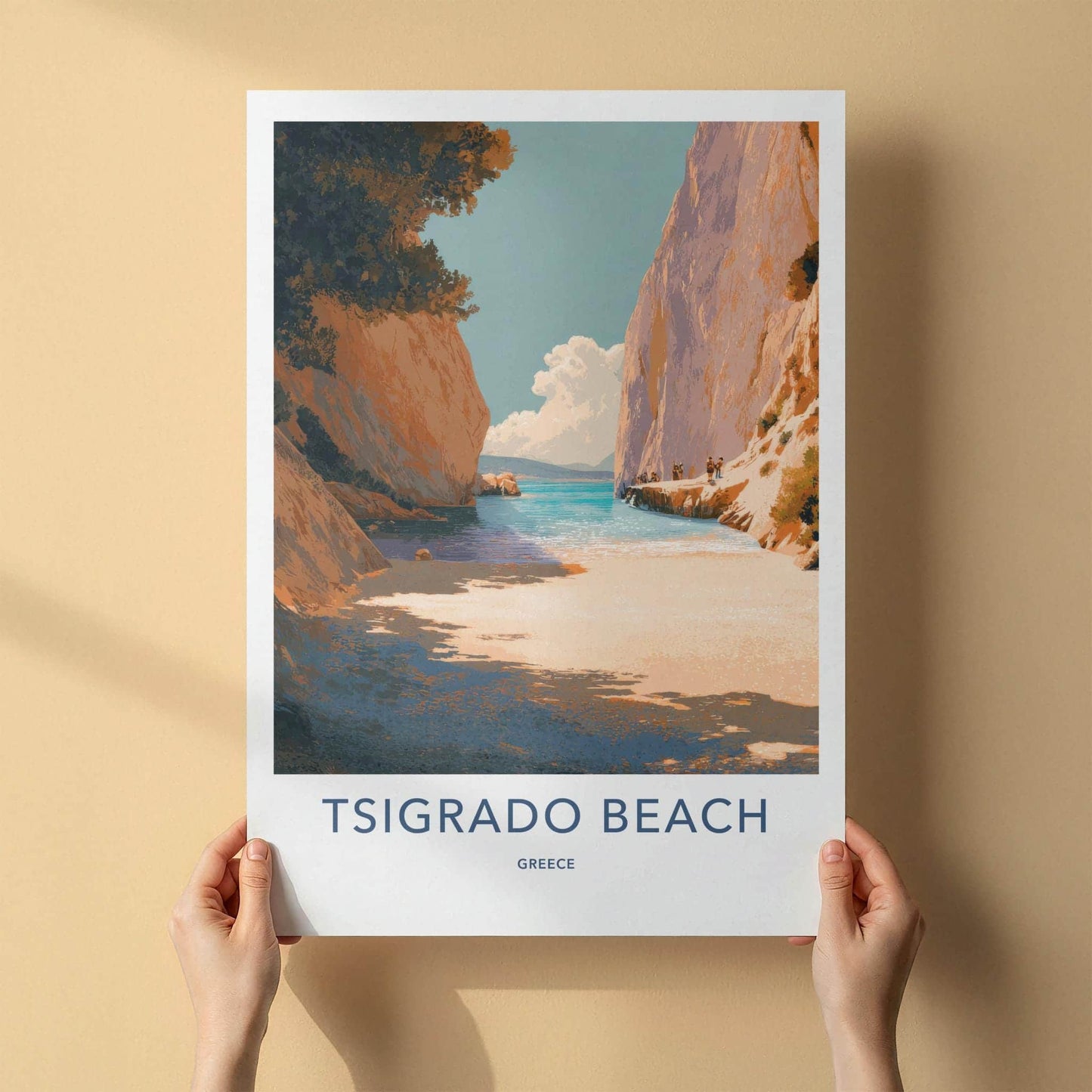 Tsigrado Beach Poster - Greece Travel Art - Secluded Beach Cove Wall Decor