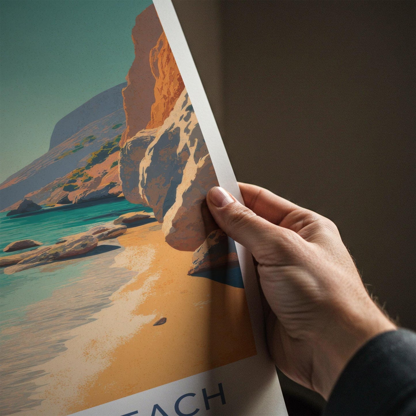 Tsigrado Beach Poster - Greece Travel Art - Turquoise Water Cliffs Home Decor