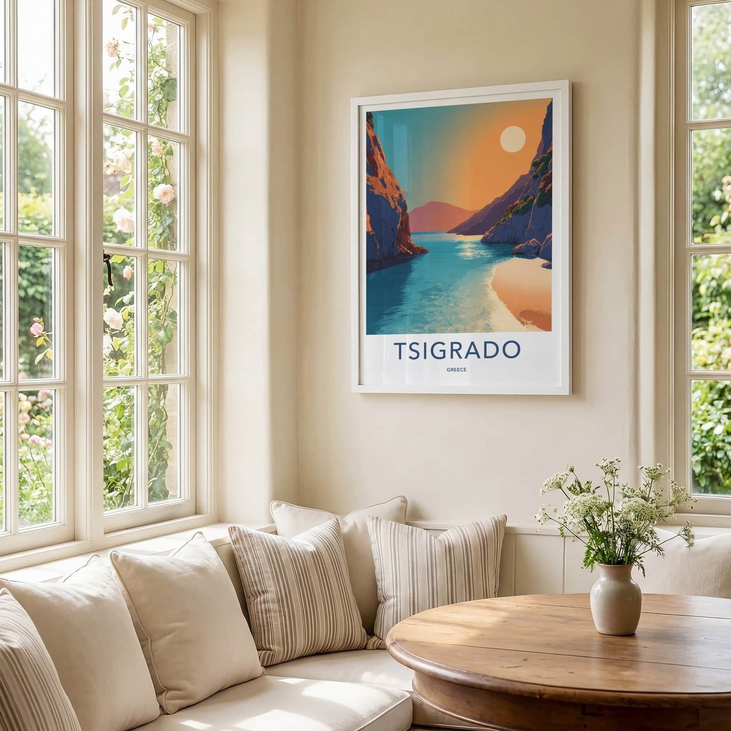 Tsigrado Poster - Greece Travel Art - Sunny Beach Inlet Wall Decor