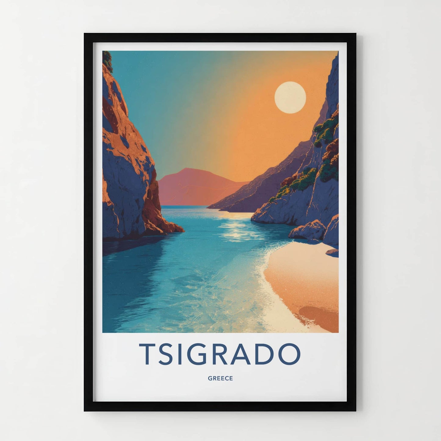Tsigrado Poster - Greece Travel Art - Sunny Beach Inlet Wall Decor