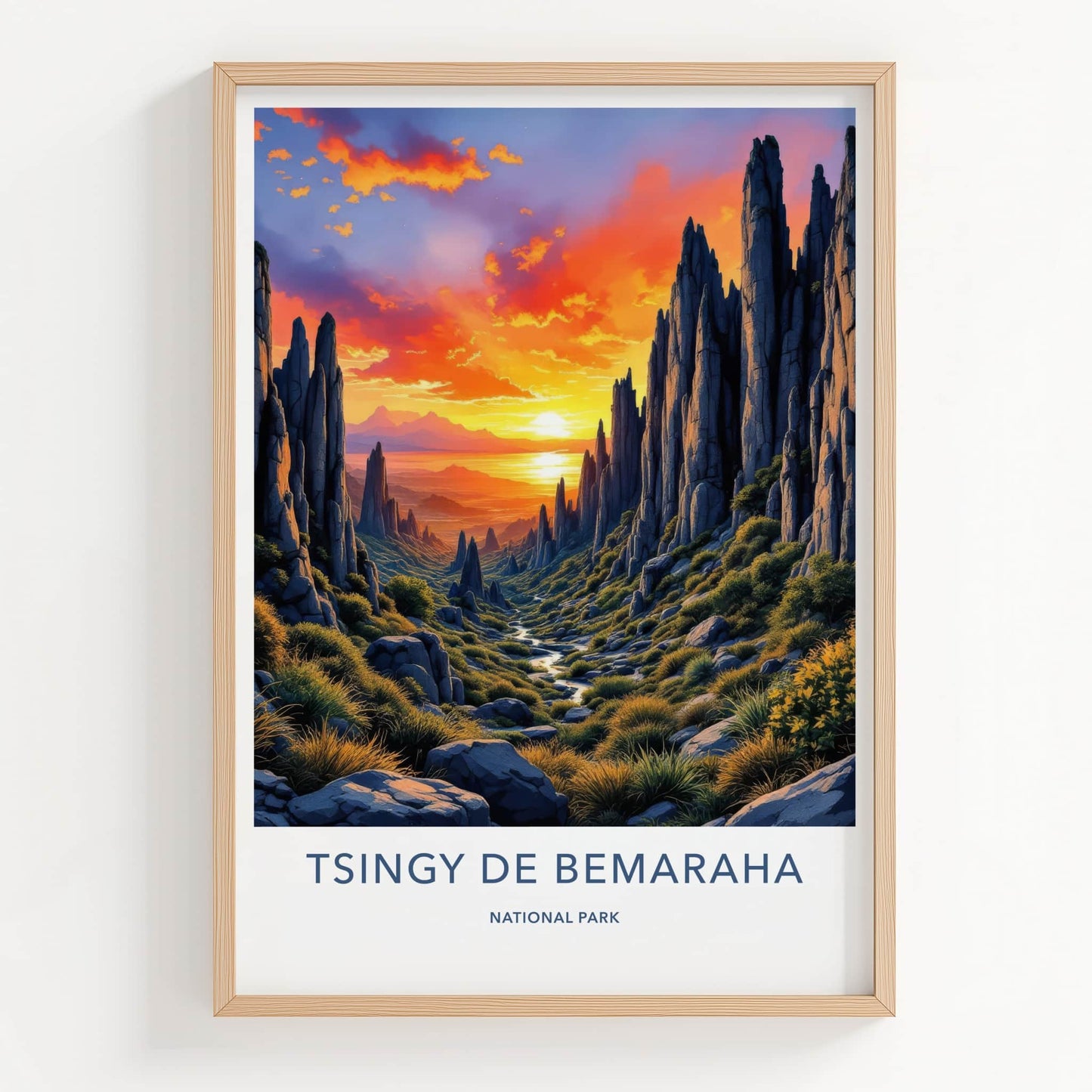 Tsingy De Bemaraha Poster - Madagascar Travel Art - Fiery Canyon Sunset Home Decor