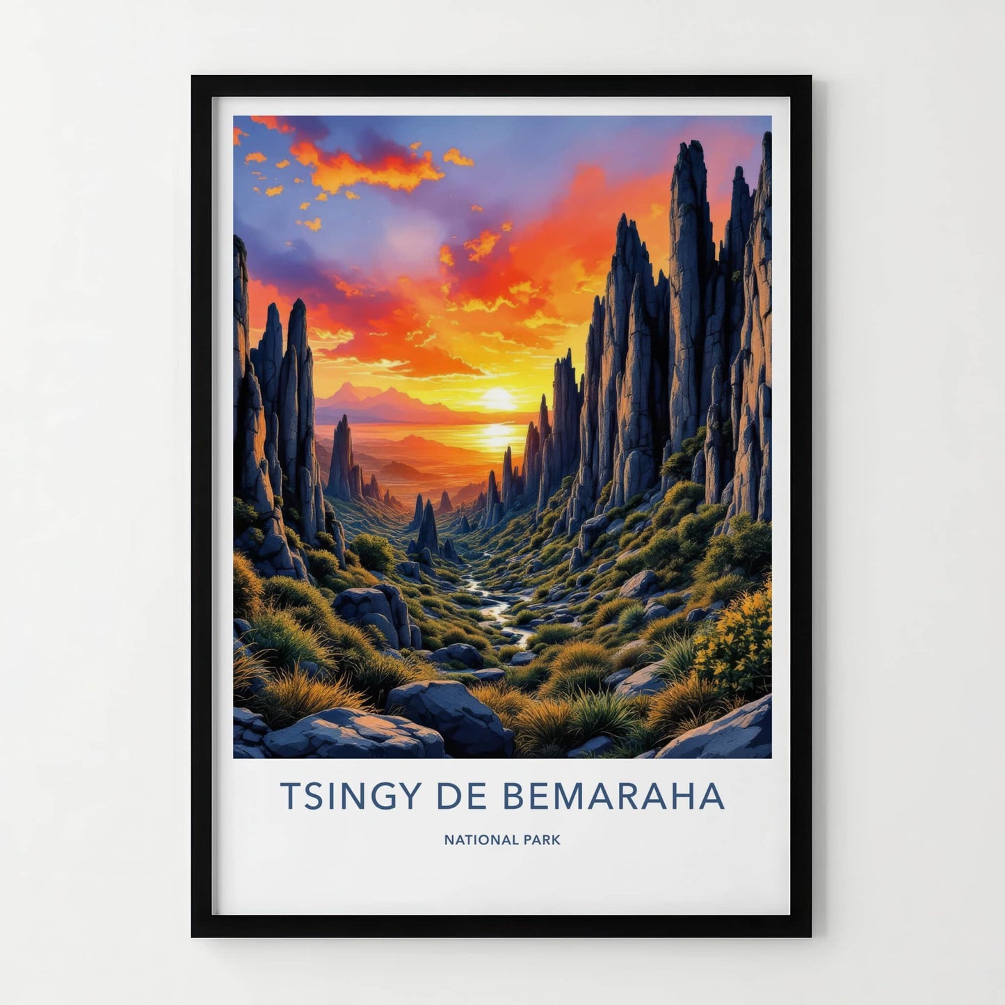 Tsingy De Bemaraha Poster - Madagascar Travel Art - Fiery Canyon Sunset Home Decor
