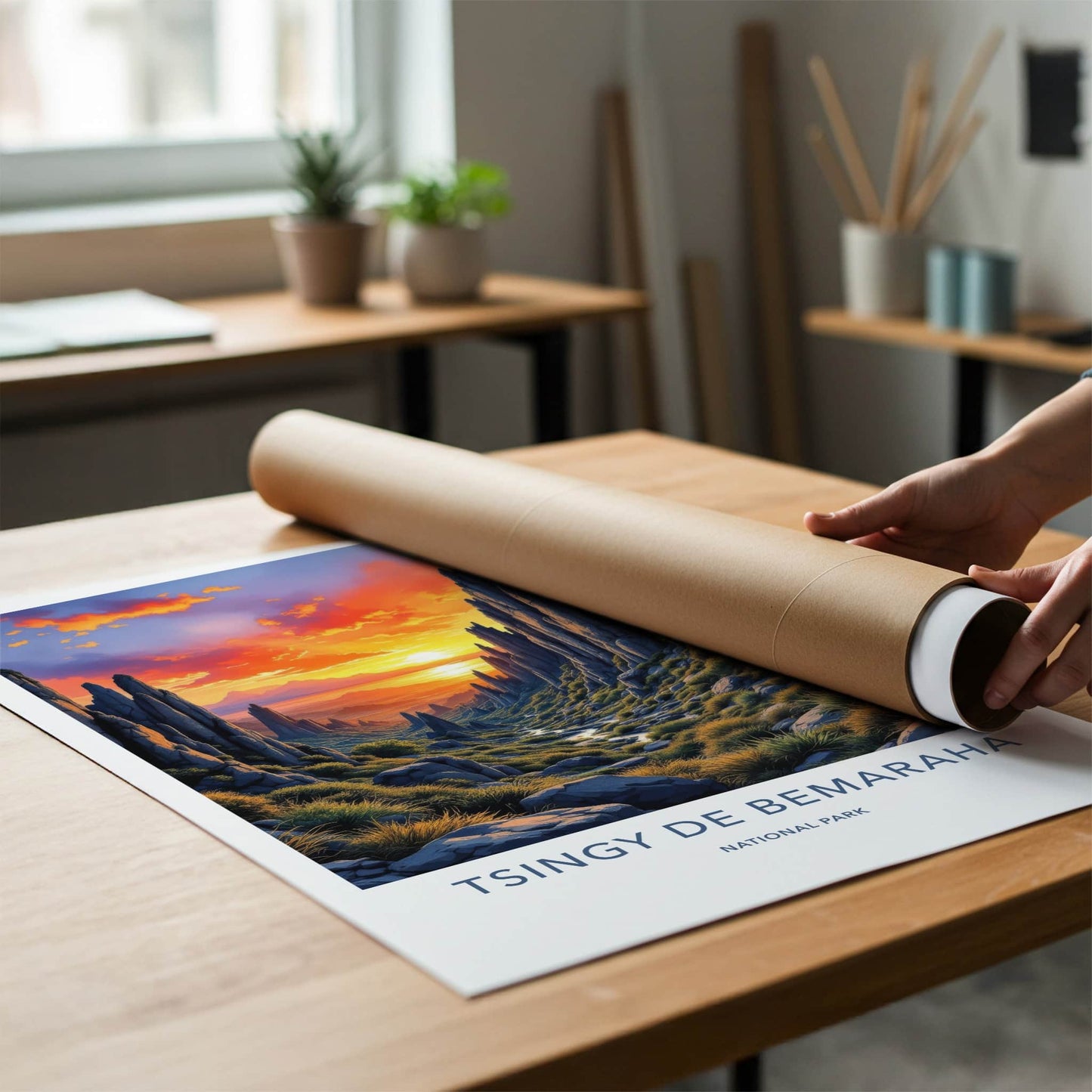 Tsingy De Bemaraha Poster - Madagascar Travel Art - Fiery Canyon Sunset Home Decor