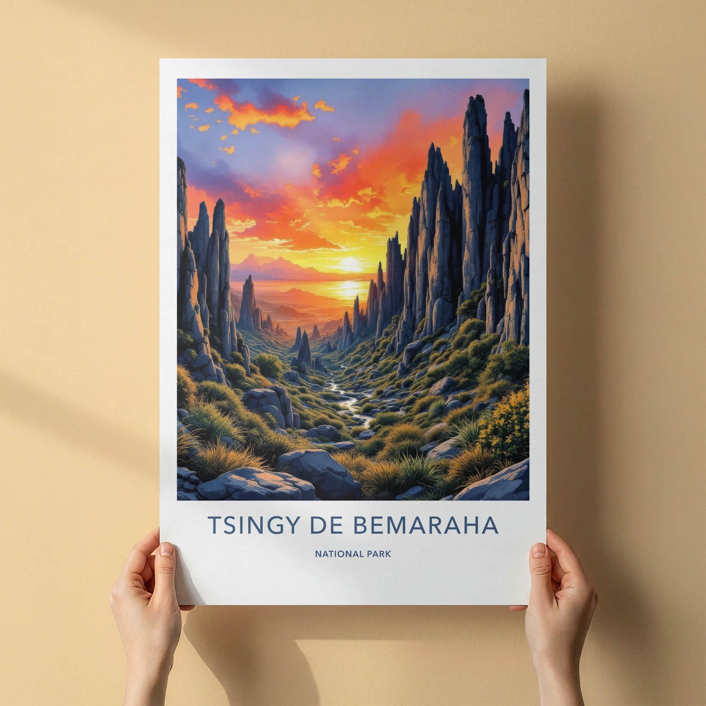Tsingy De Bemaraha Poster - Madagascar Travel Art - Fiery Canyon Sunset Home Decor