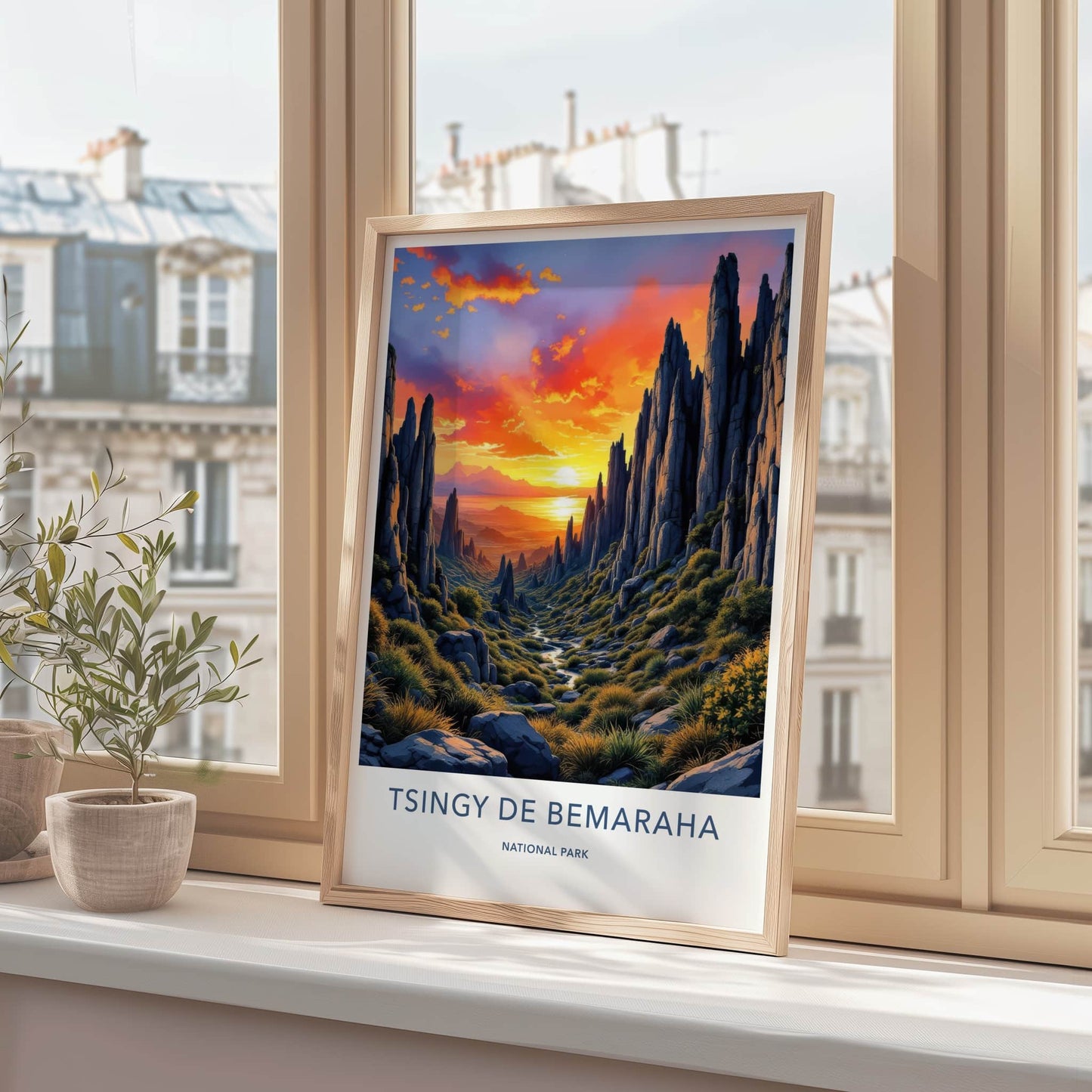 Tsingy De Bemaraha Poster - Madagascar Travel Art - Fiery Canyon Sunset Home Decor