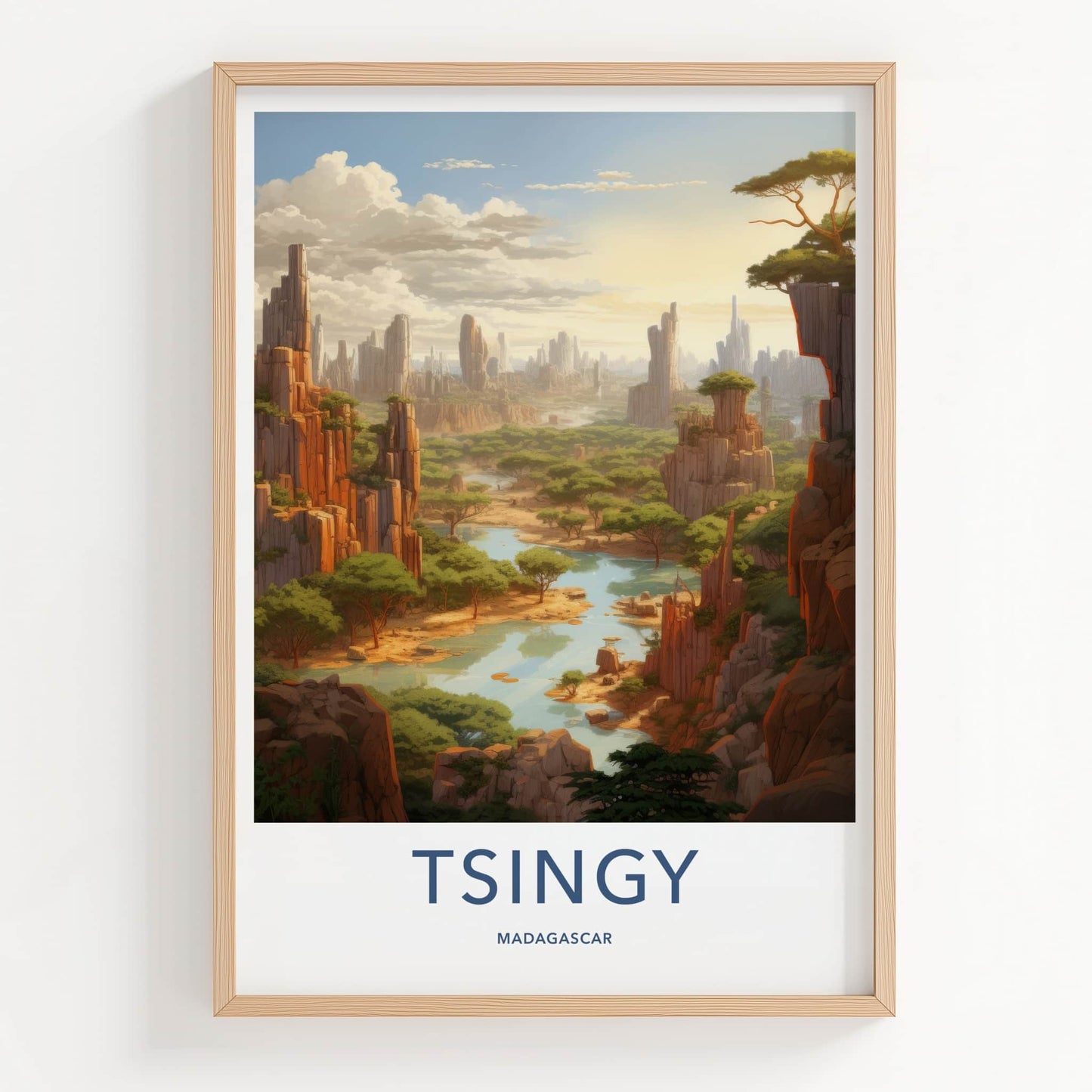 Tsingy Poster - Madagascar Travel Art - Jagged Peaks River Wall Decor
