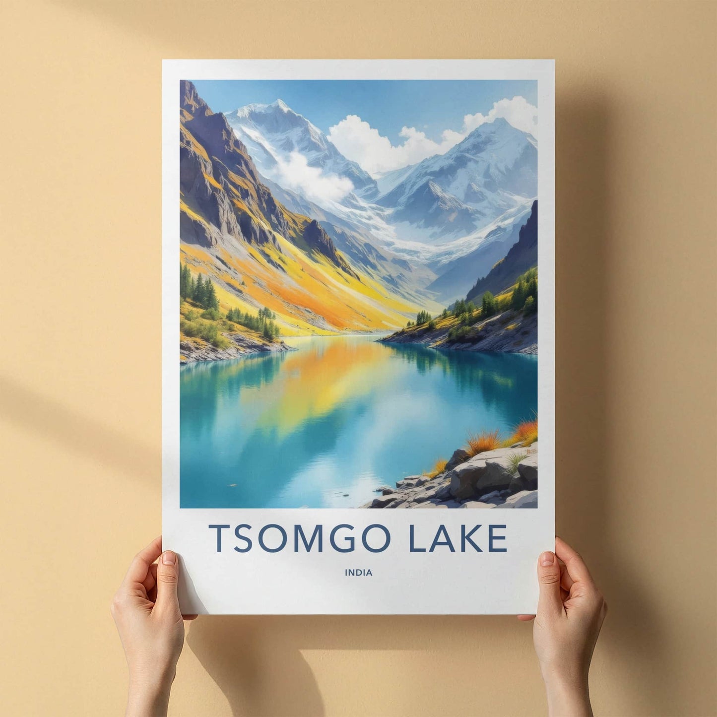 Tsomgo Lake Poster - India Art Print - Sikkim Vibrant Mountain Lake Home Decor