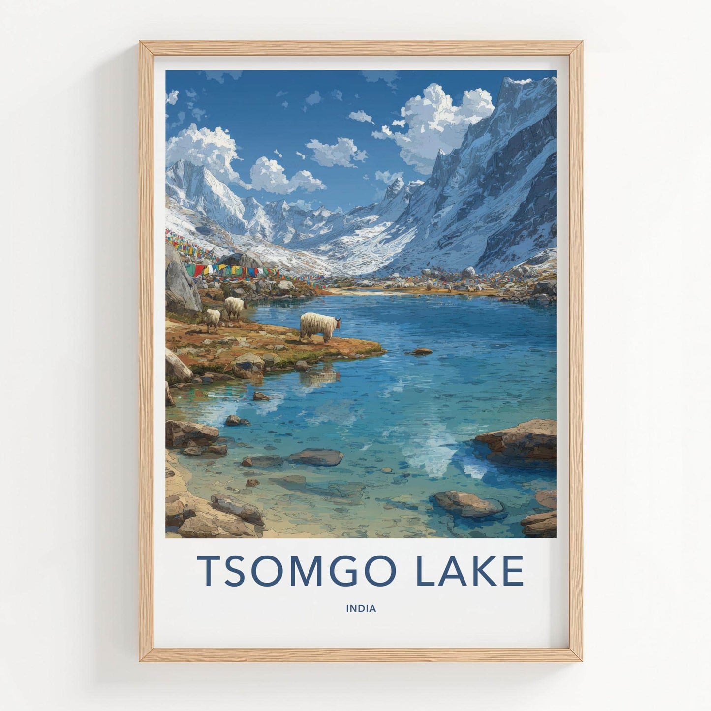 Tsomgo Lake Poster - India Travel Art - Sikkim Lake Mountain Yaks Home Decor