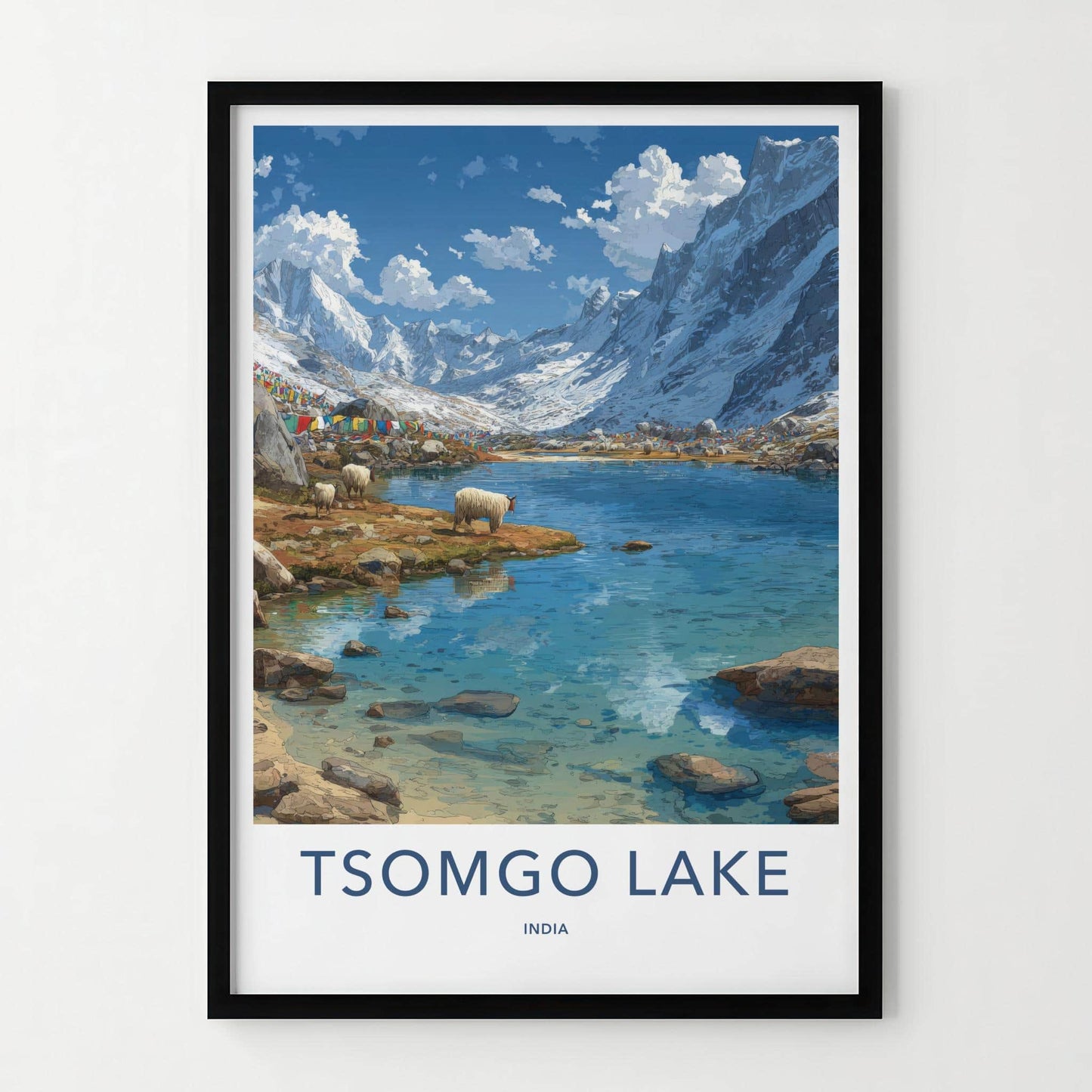 Tsomgo Lake Poster - India Travel Art - Sikkim Lake Mountain Yaks Home Decor