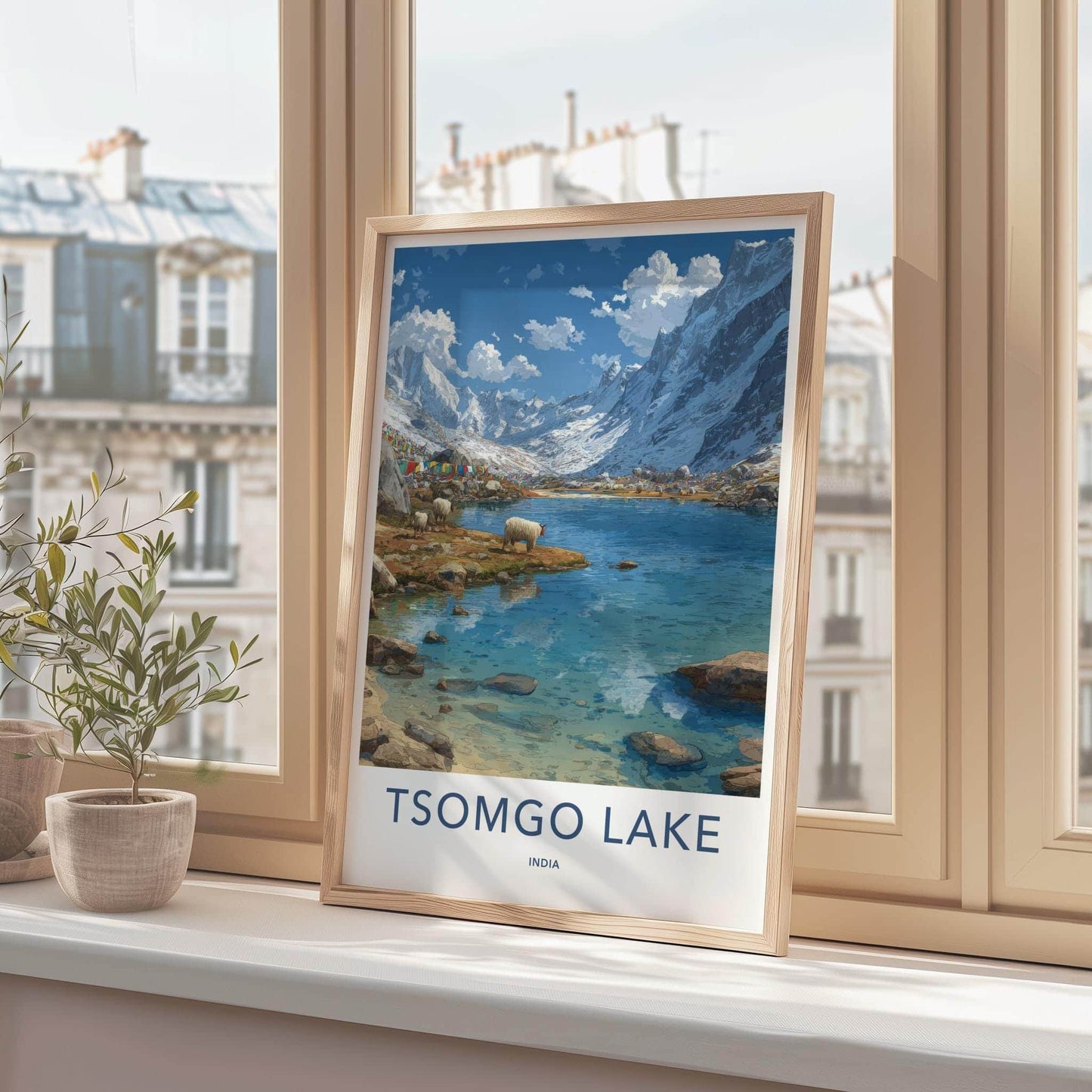 Tsomgo Lake Poster - India Travel Art - Sikkim Lake Mountain Yaks Home Decor