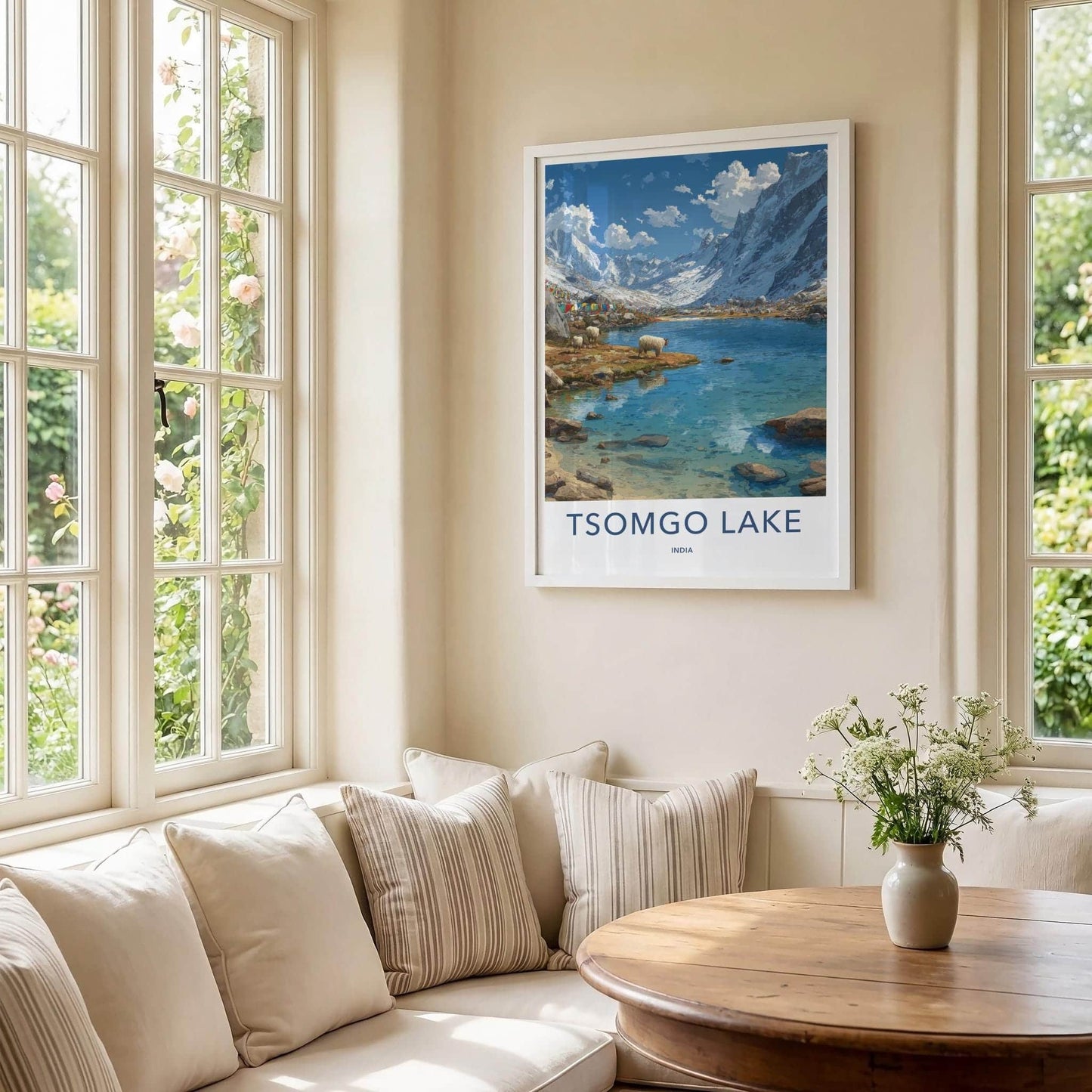 Tsomgo Lake Poster - India Travel Art - Sikkim Lake Mountain Yaks Home Decor