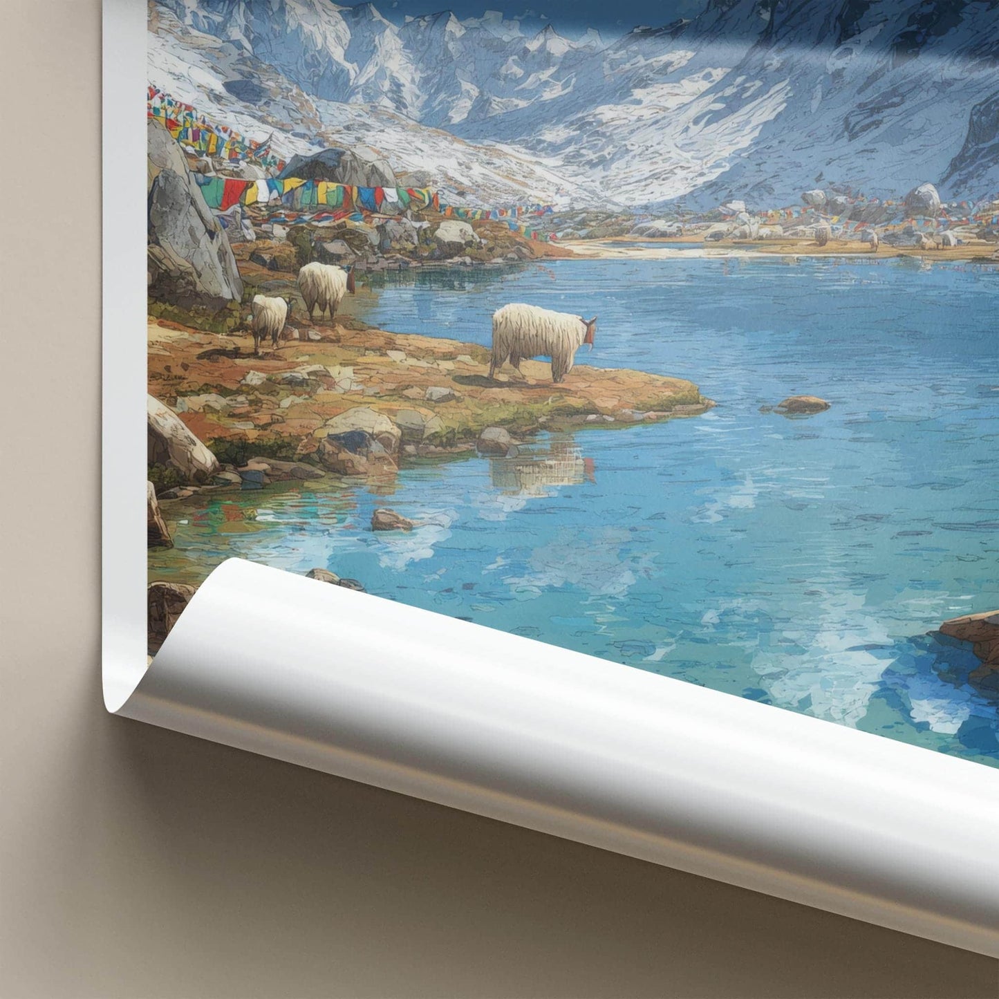 Tsomgo Lake Poster - India Travel Art - Sikkim Lake Mountain Yaks Home Decor